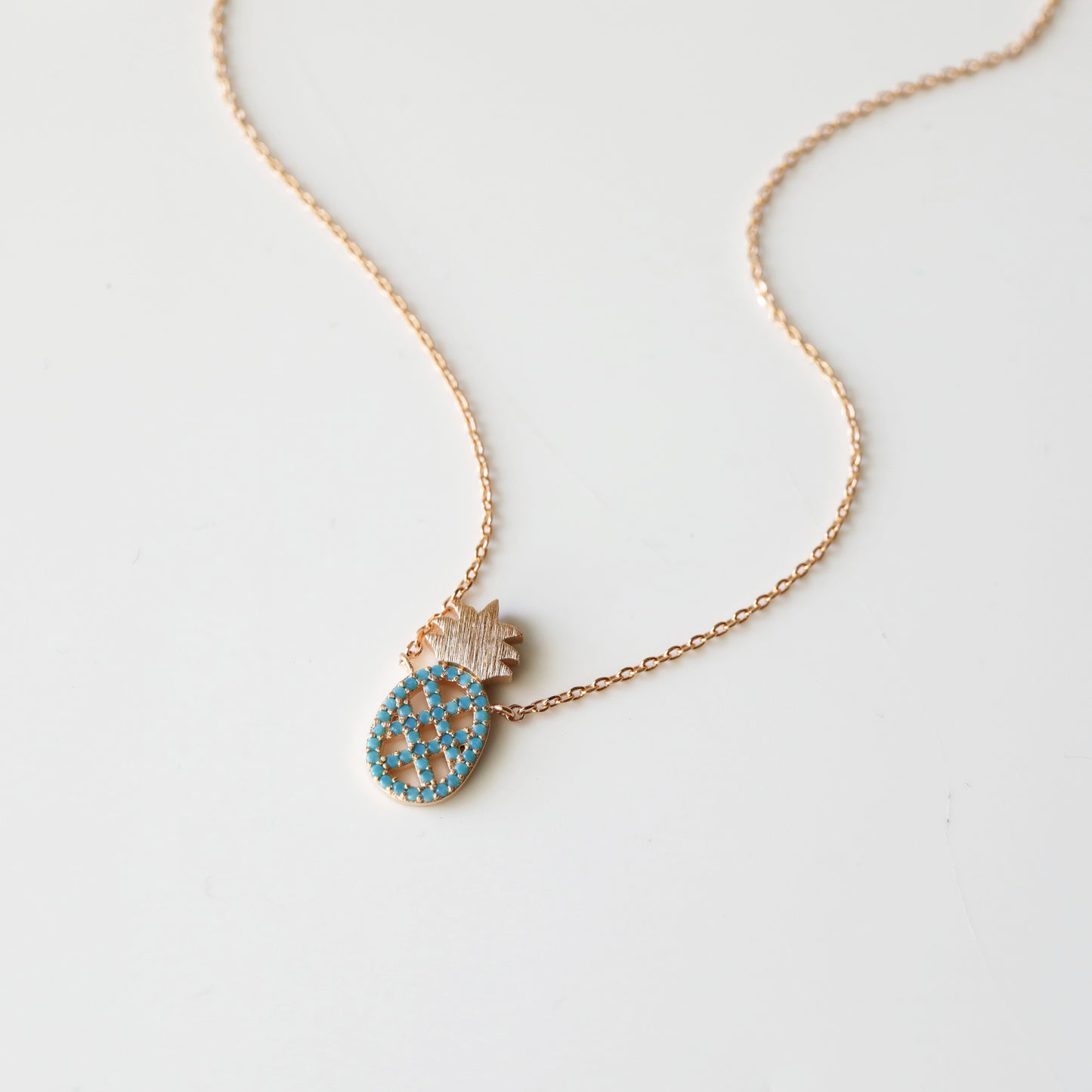 Dainty Pineapple Necklace, Rose Gold with Turquoise Stone Pineapple Necklace, Bridesmaid Gift, Birthday Gift