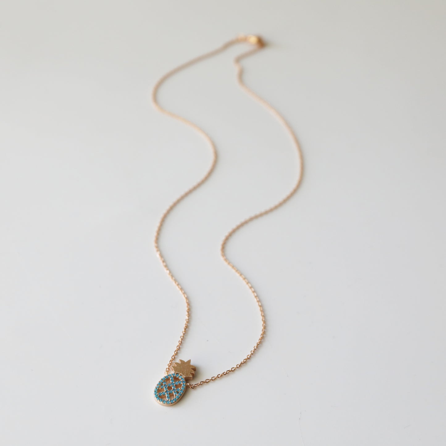 Dainty Pineapple Necklace, Rose Gold with Turquoise Stone Pineapple Necklace, Bridesmaid Gift, Birthday Gift