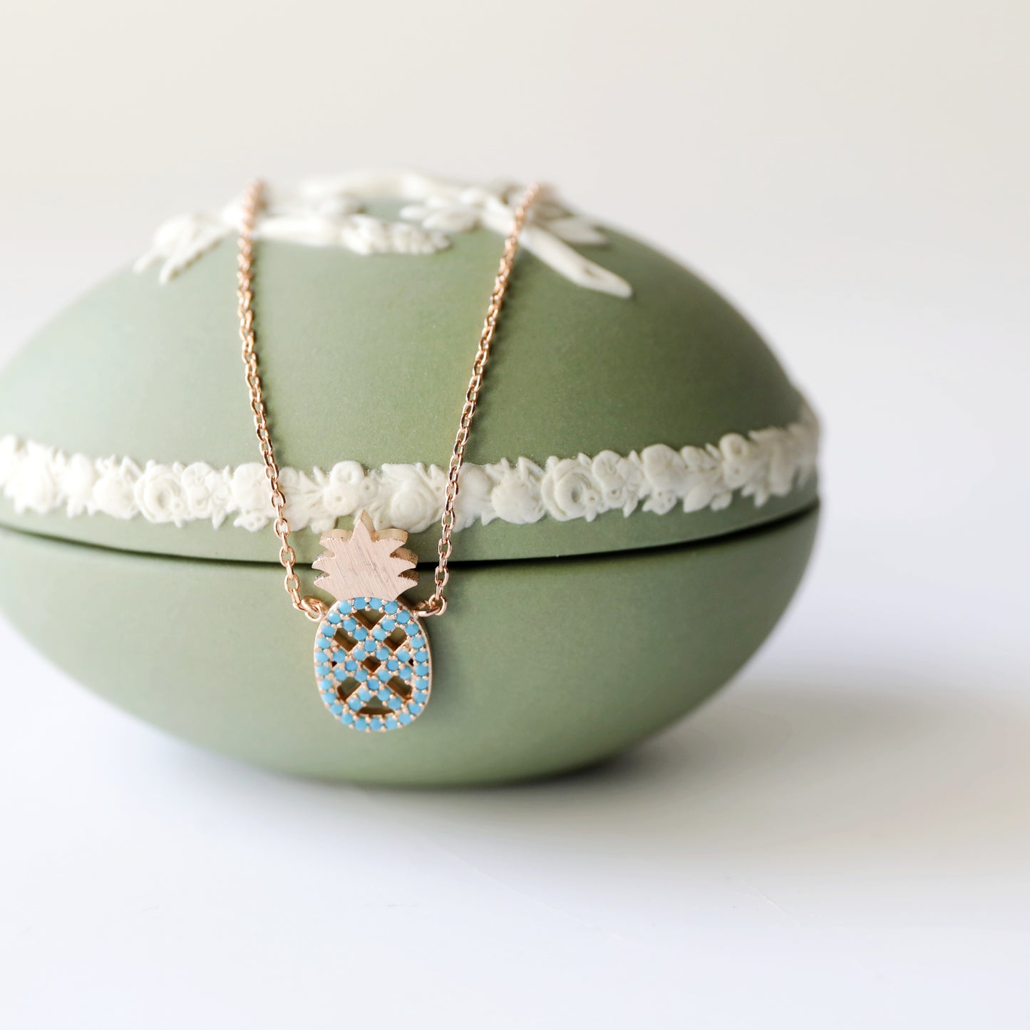 Dainty Pineapple Necklace, Rose Gold with Turquoise Stone Pineapple Necklace, Bridesmaid Gift, Birthday Gift