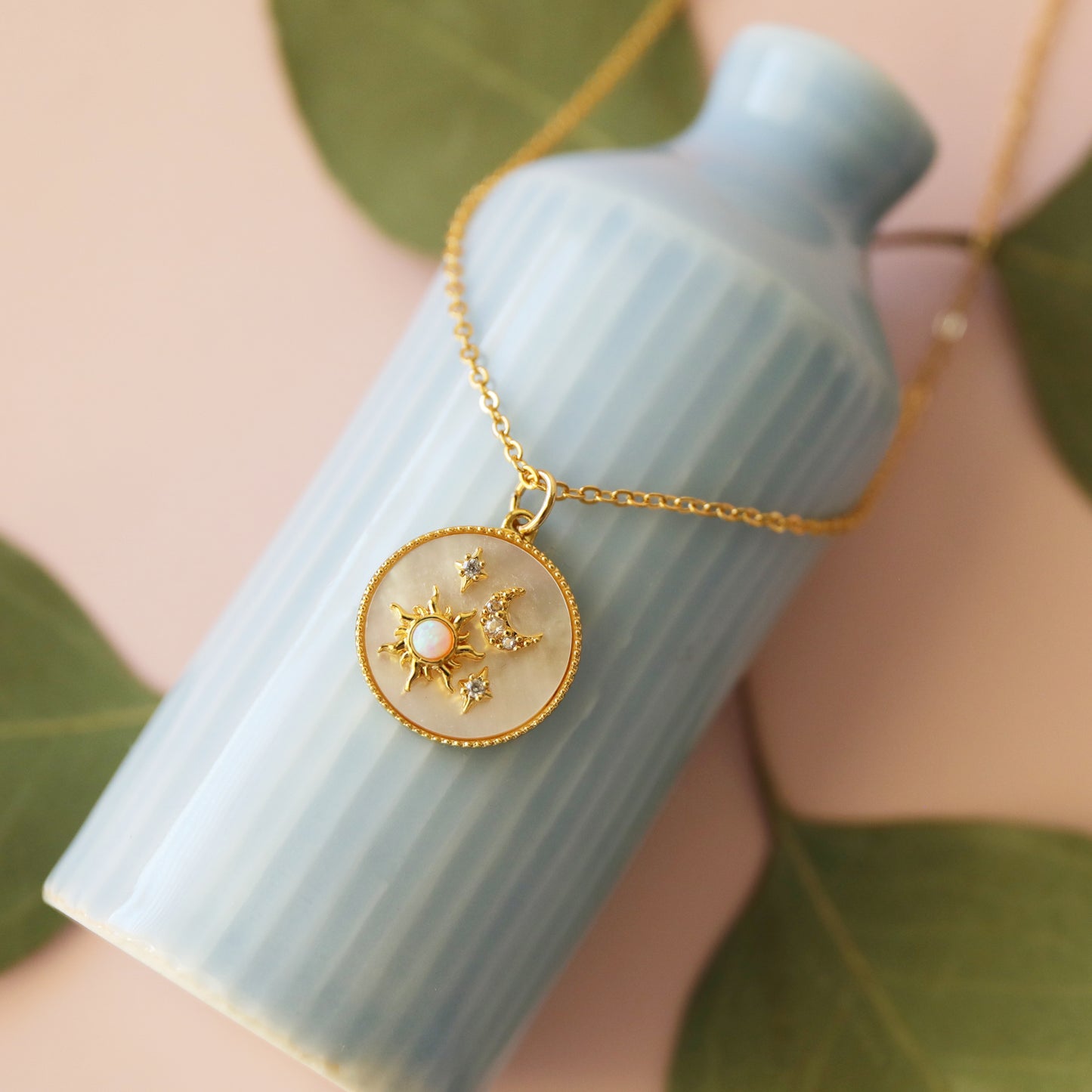 Opal Sun, Moon and Star Necklace