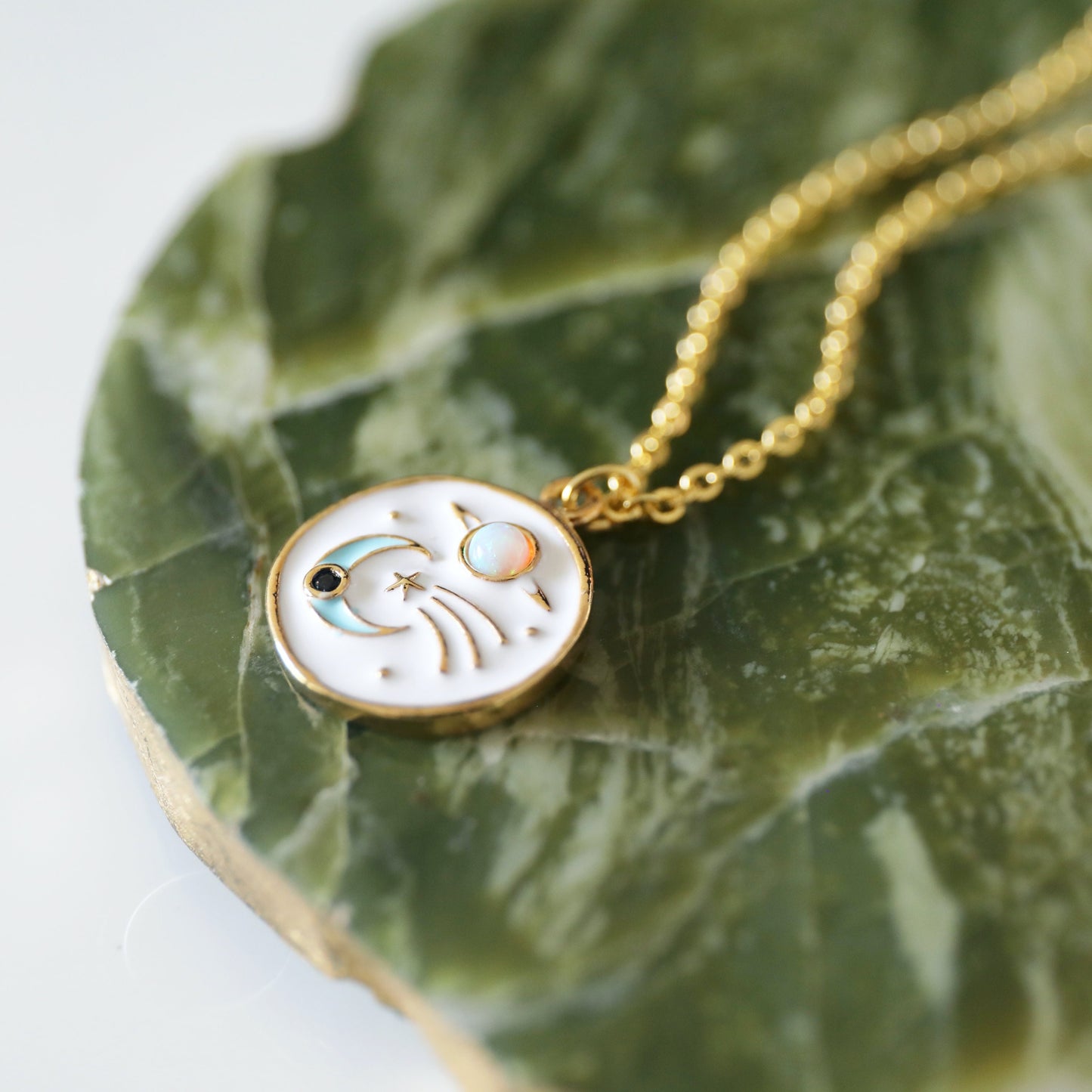 Celestial Necklace, Moon and Star Necklace, Planet Opal Necklace, Universe Jewelry, Spiritual Jewelry, Gift for Her, Minimalist Jewelry