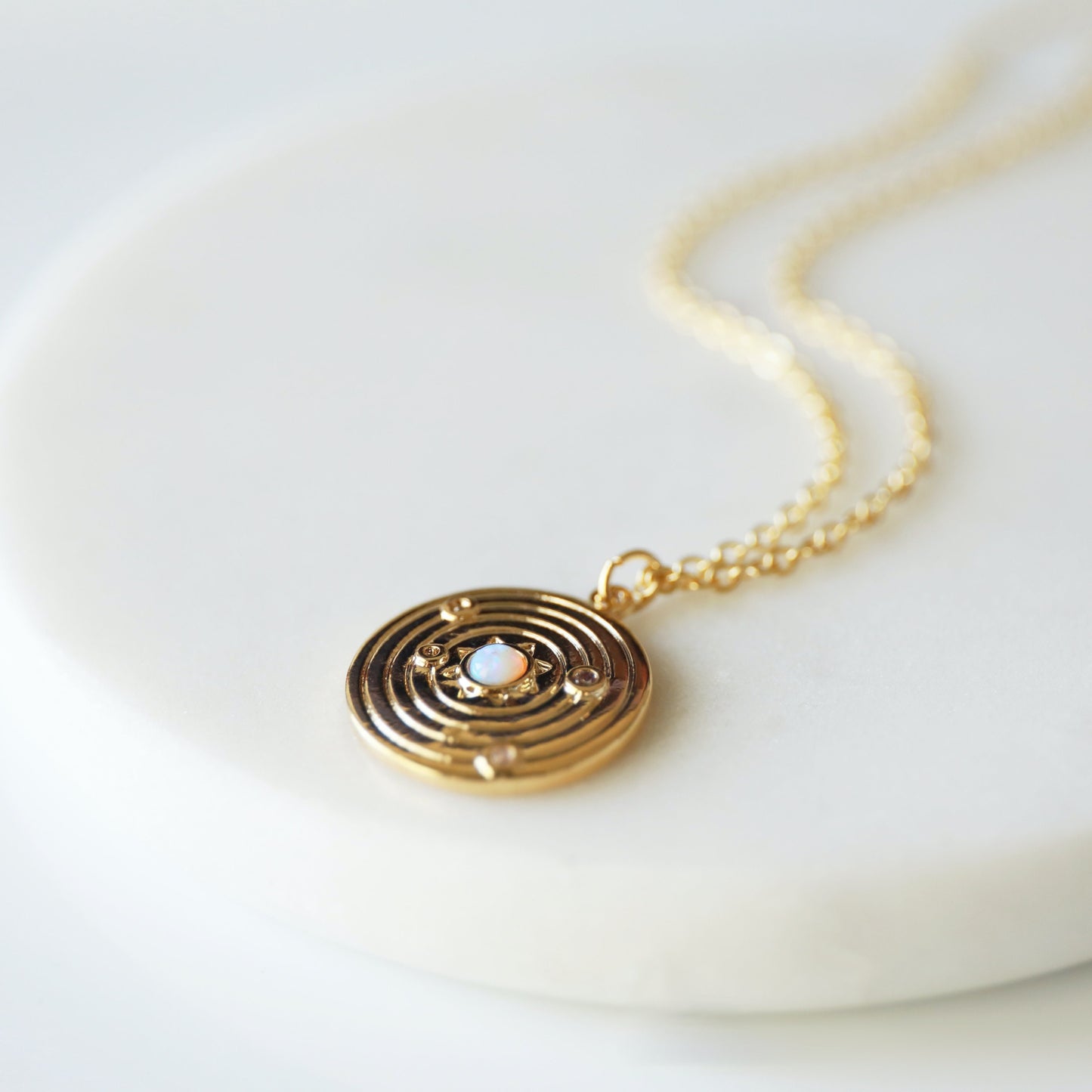 Gold Sun with Opal Stone Necklace