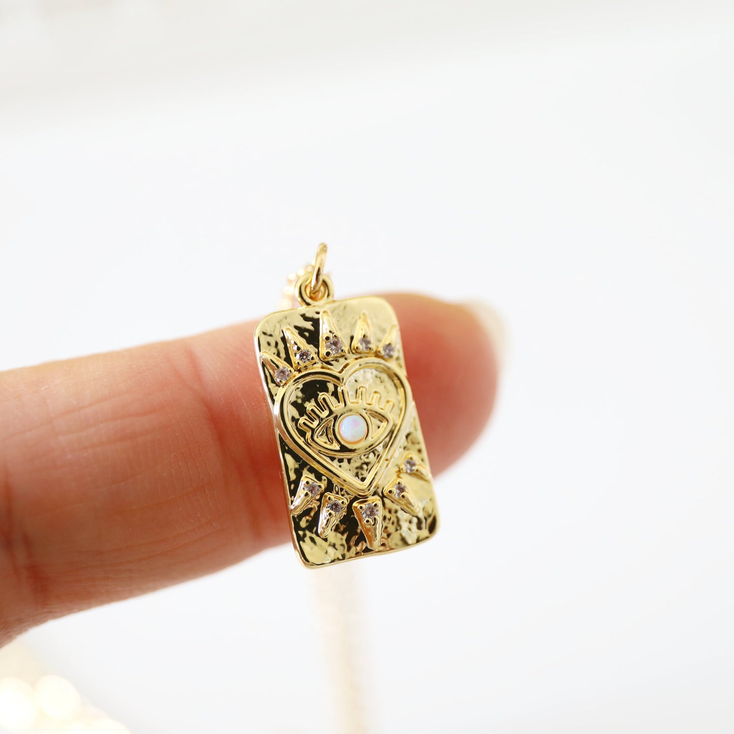 Heart Opal Stone Eye Pendant Necklace, Gold Heart Necklace, Gift for Sister, Birthday Gift, Birthday Gift