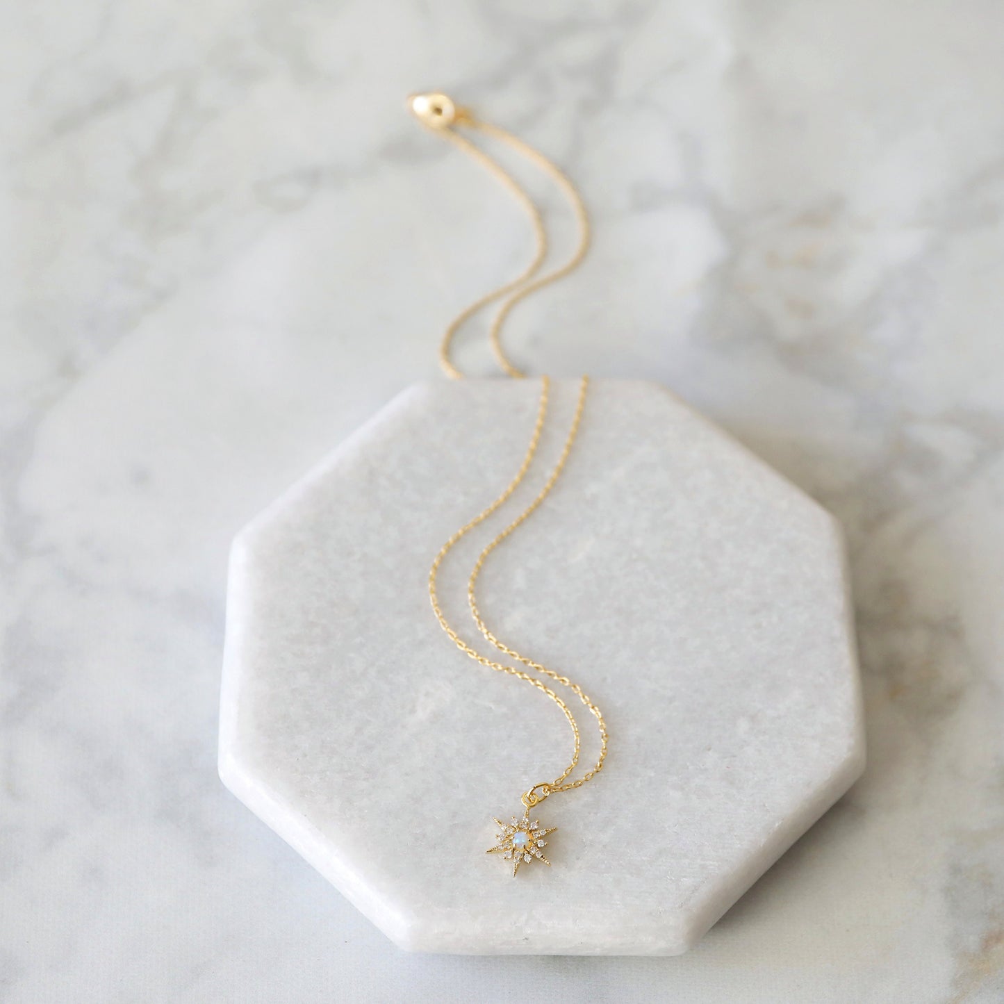 Gold North Star with Opal Stone Charm Necklace