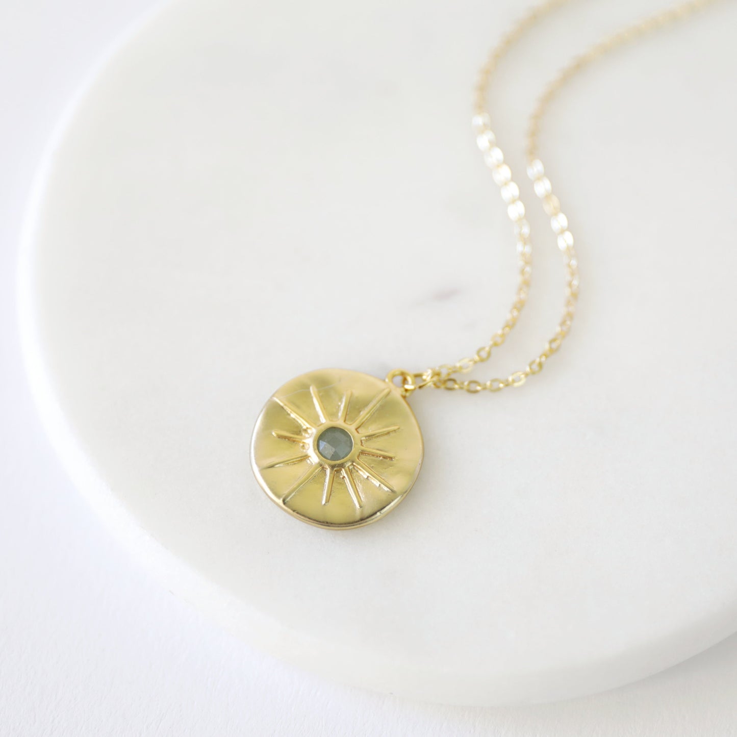 Green Aventurine Stone Star Round Charm Necklace
