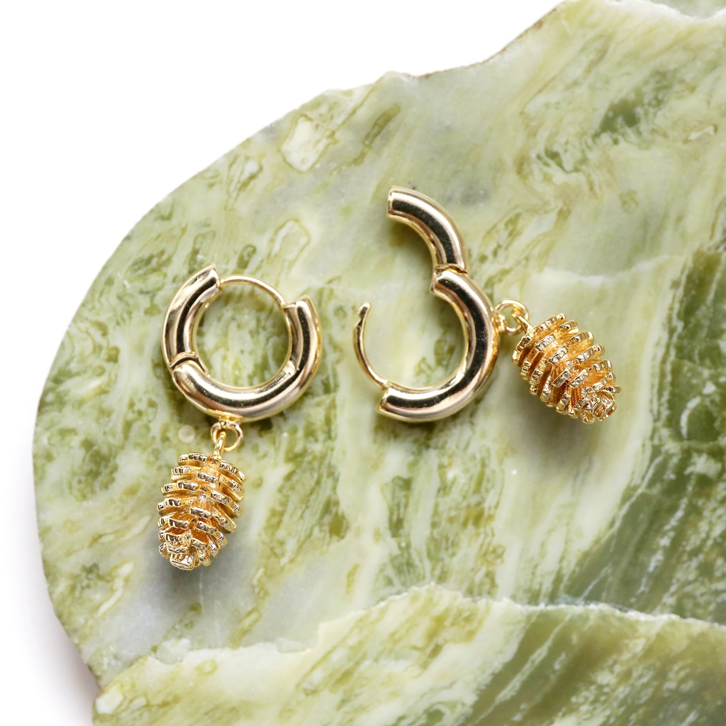 Gold Pinecone Huggie Earrings