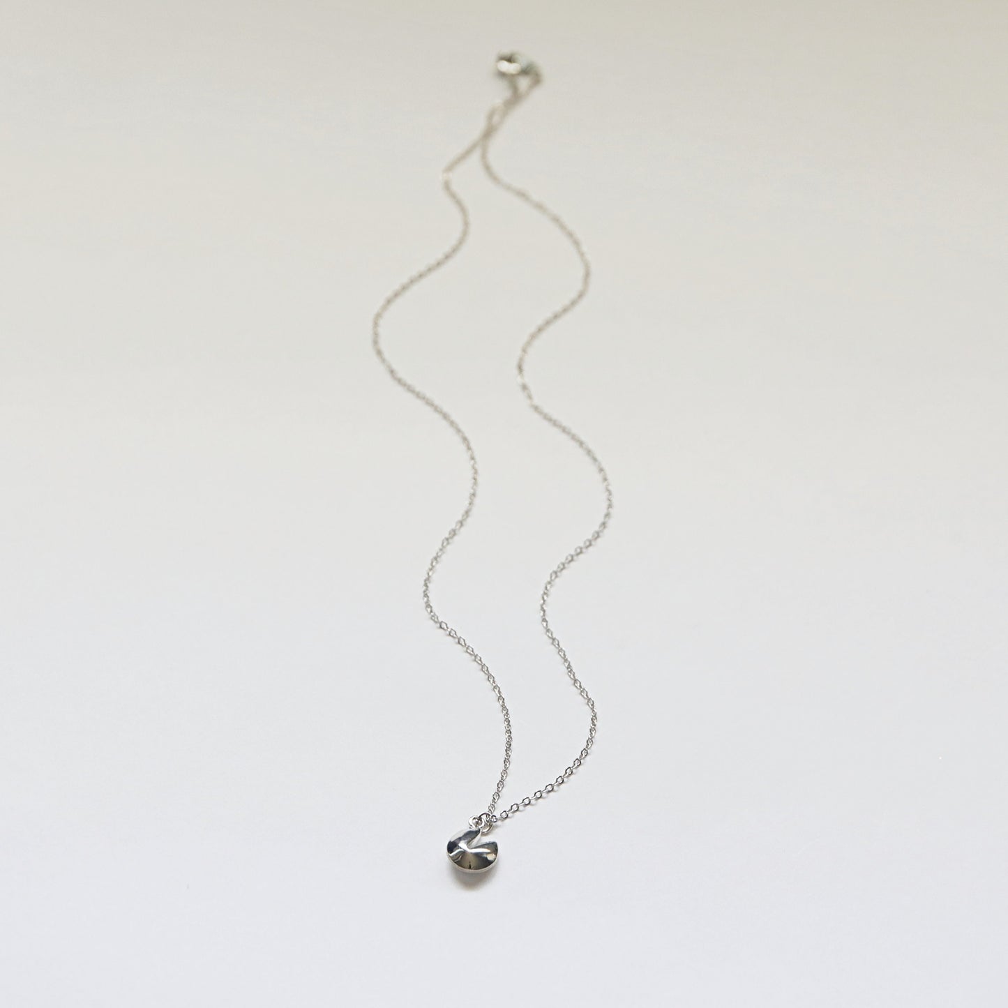 Dainty Silver Fortune Cookie Necklace, Lucky Charm Necklace