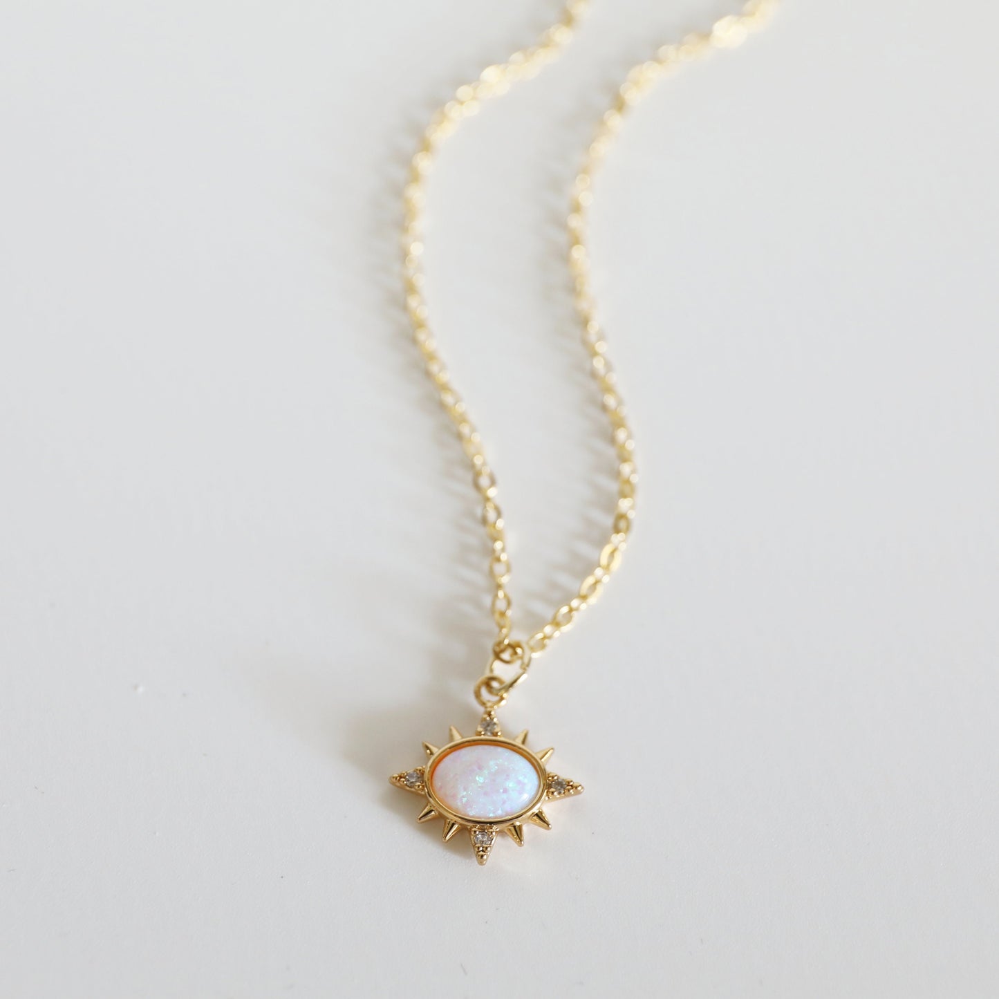 Gold North Star with Opal Stone Charm Necklace, Opal Stone North Star Necklace,Bridesmaid Gift,Birthday Gift,Star Necklace