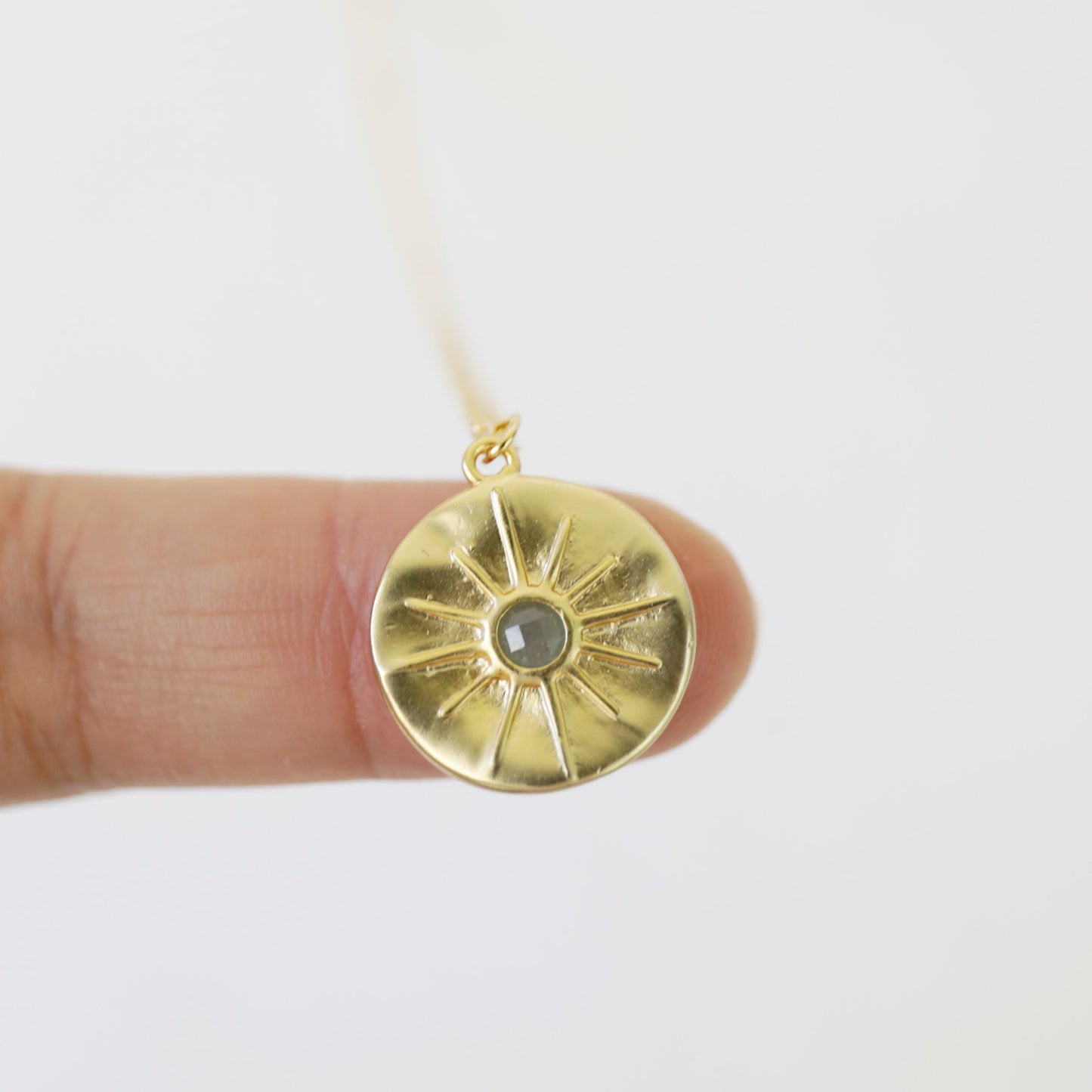 Green Aventurine Stone Star Round Charm Necklace