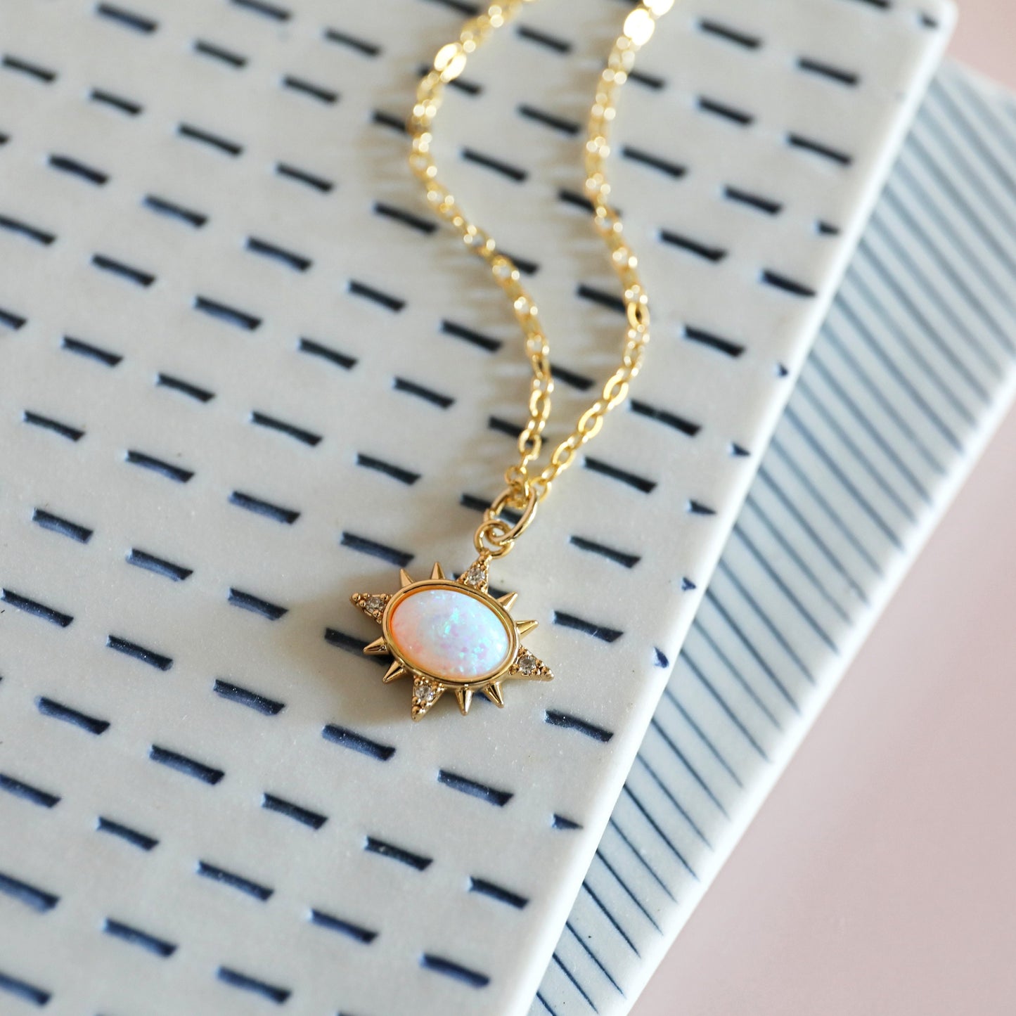 Gold North Star with Opal Stone Charm Necklace, Opal Stone North Star Necklace,Bridesmaid Gift,Birthday Gift,Star Necklace