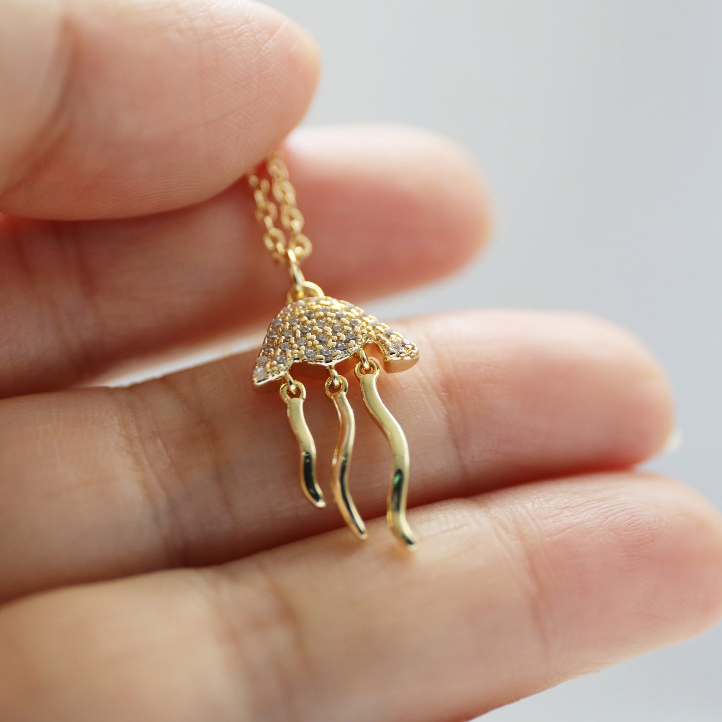 Jellyfish Charm Necklace, Dainty Gold Jellyfish Necklace, Birthday Gift, Minimalist Necklace