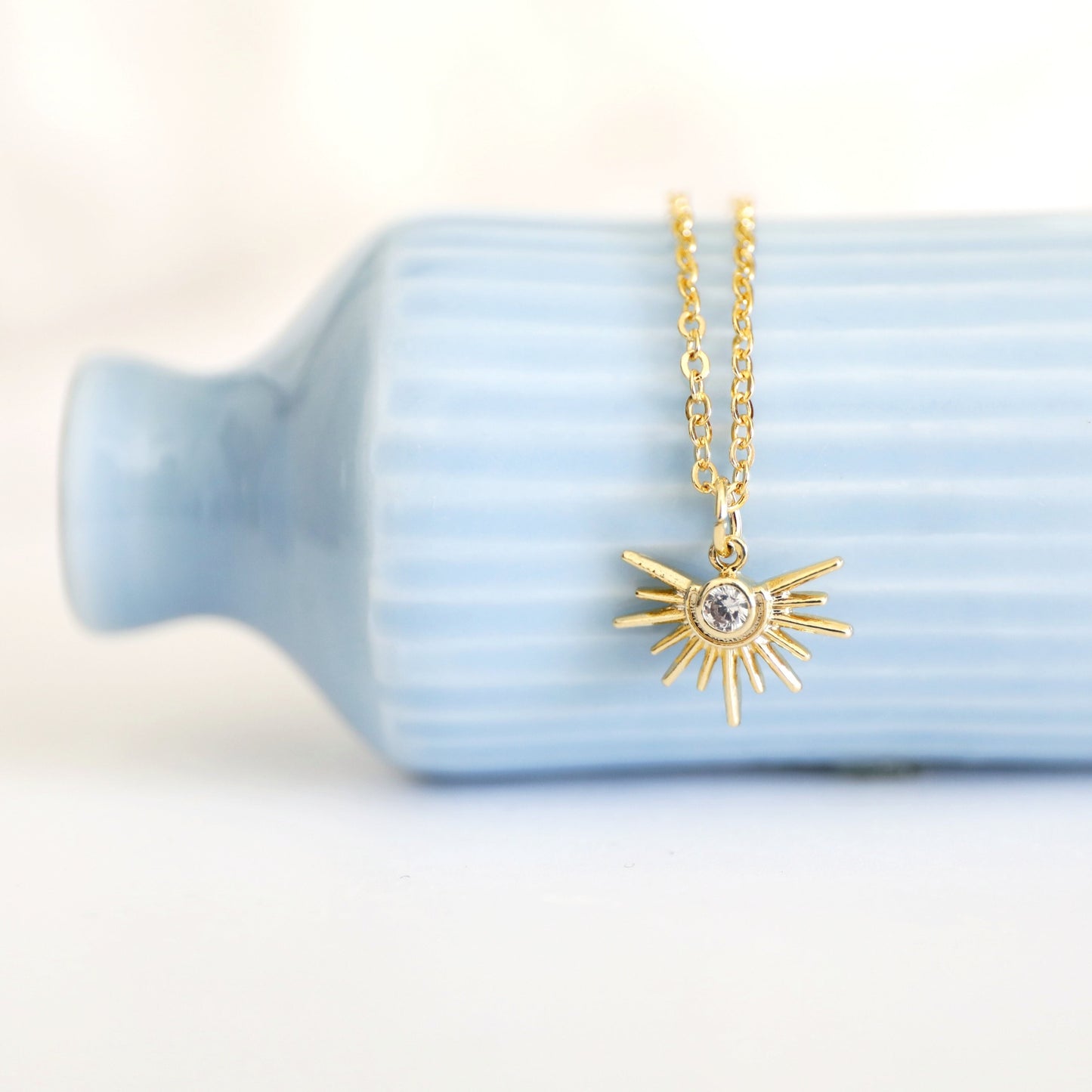 Sun Necklace, Dainty CZ Stone Sun Charm Necklace,April Birthstone Necklace,Birthday Gift, Layered Necklace,Minimalist Necklace