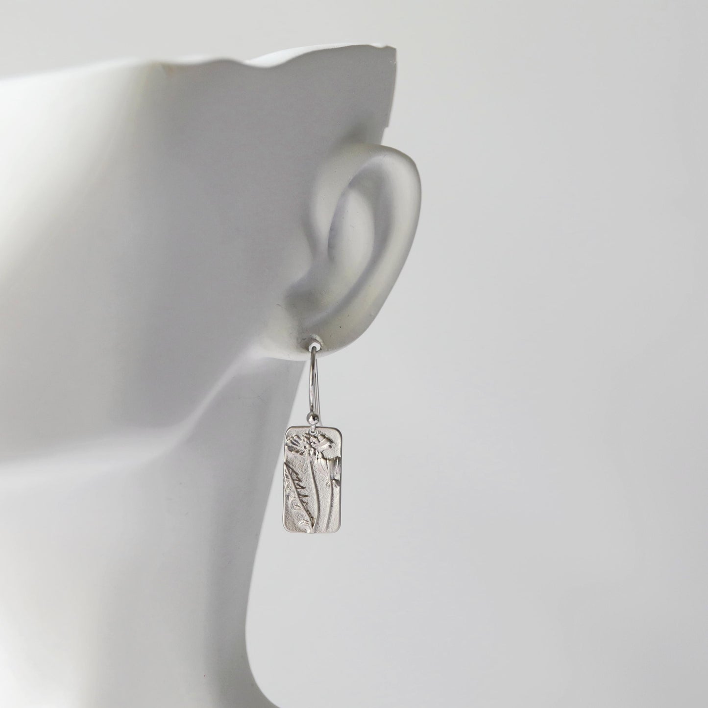 Flower Rectangle Dangle Earrings, Silver Flower French Ear-wire Earrings,Birthday Gift,Graduation Gift