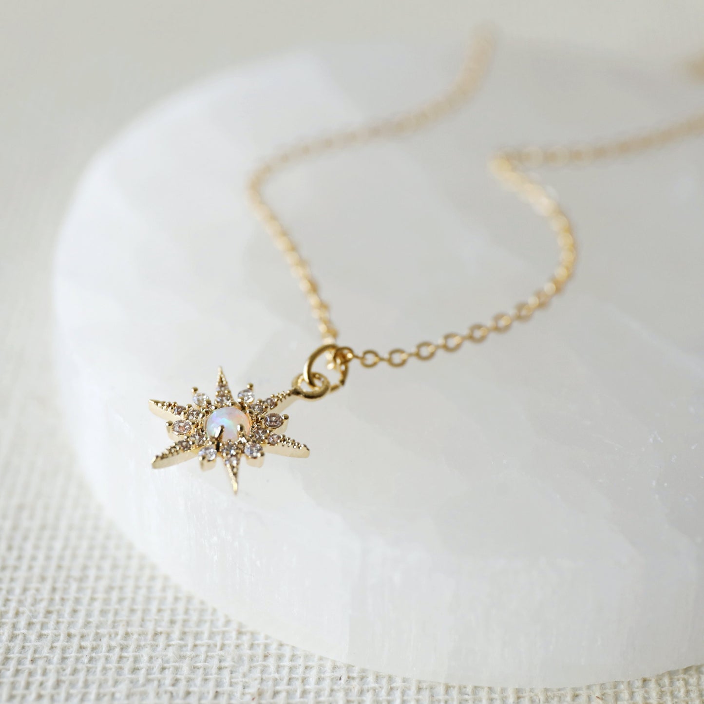 Gold North Star with Opal Stone Charm Necklace