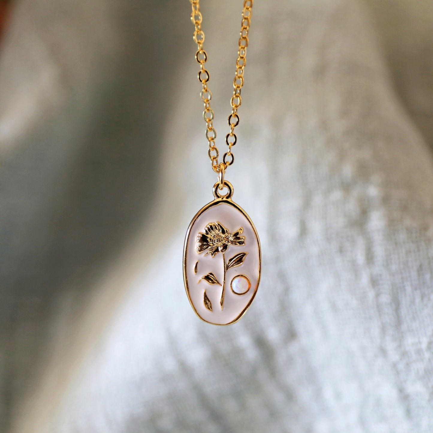 Flower Pendant Necklace, White Enamel Opal Stone Flower Necklace, Flower Opal Necklace, Gift for Best Friends,Bridesmaid Gift,Birthday Gift