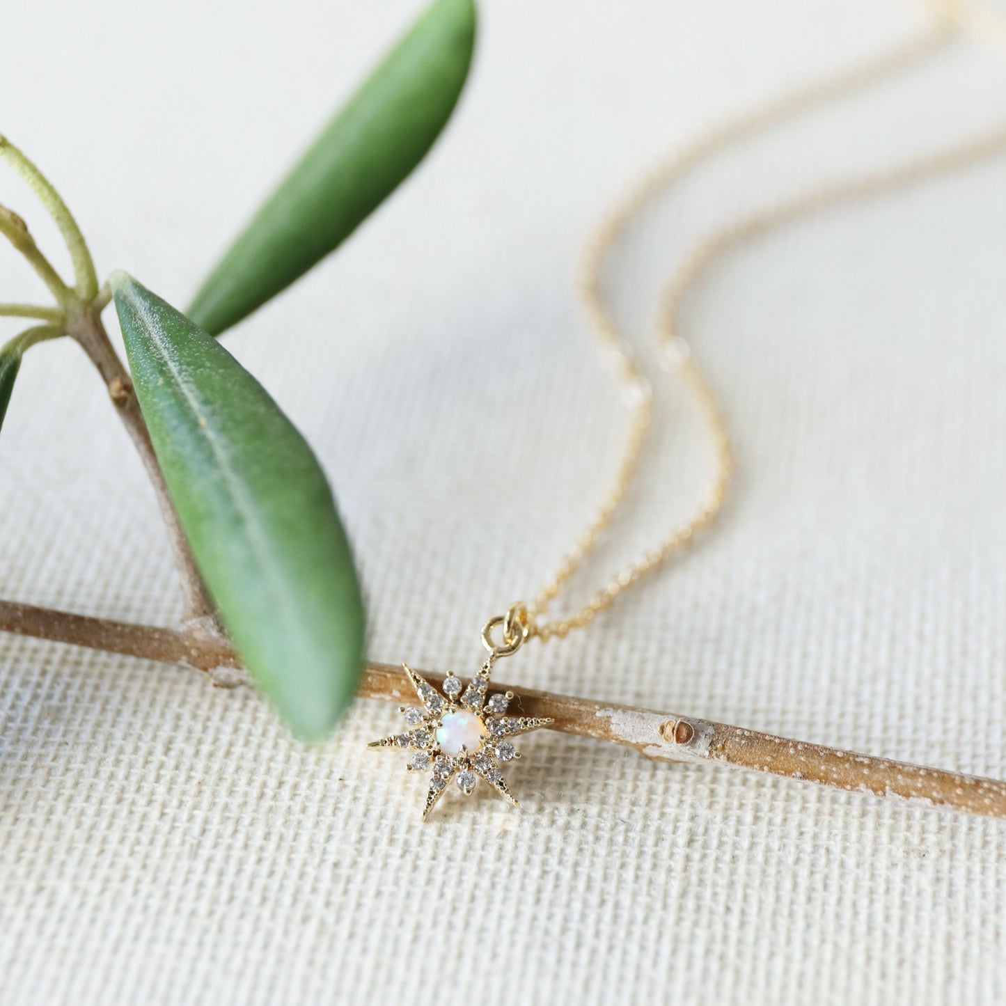 Gold North Star with Opal Stone Charm Necklace
