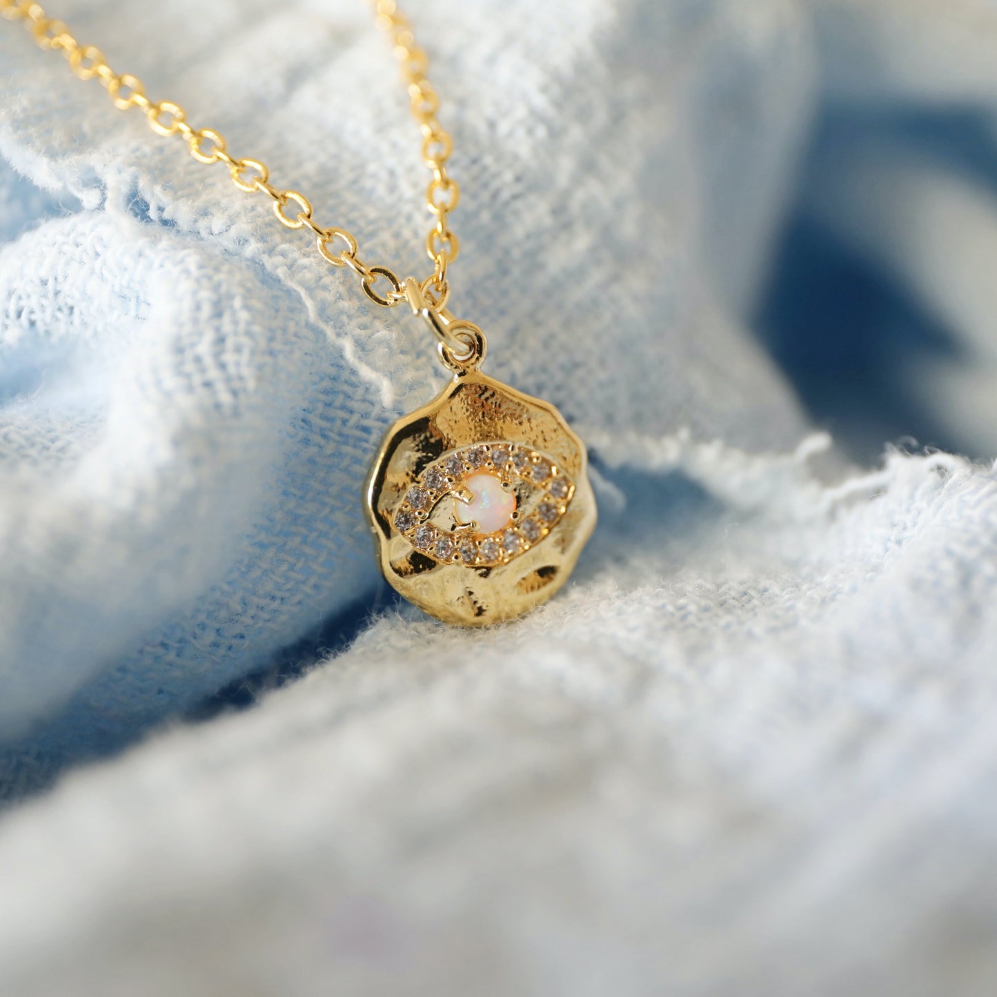 Evil Eye Necklace, Gold Evil Eye with Opal Stone Necklace, Gold Eye Necklace, Minimalist Necklace
