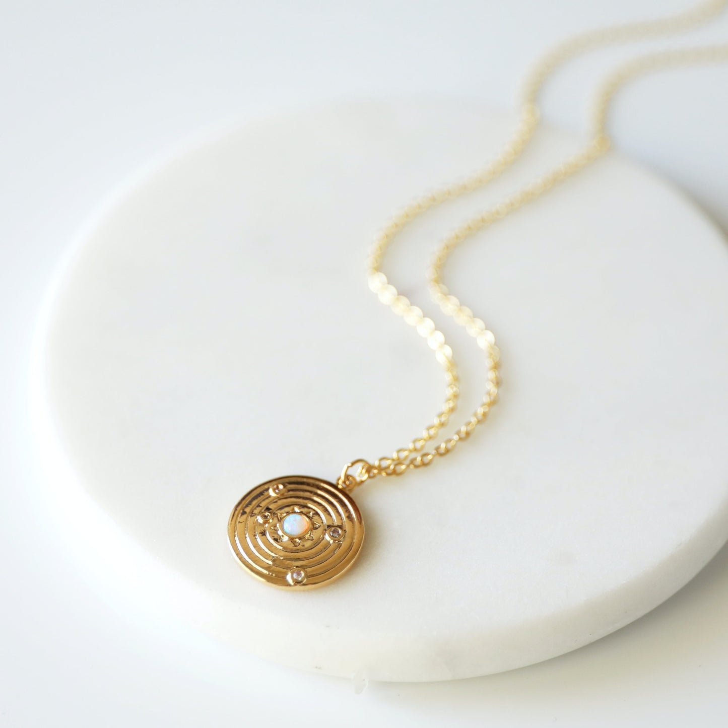 Gold Sun with Opal Stone Necklace