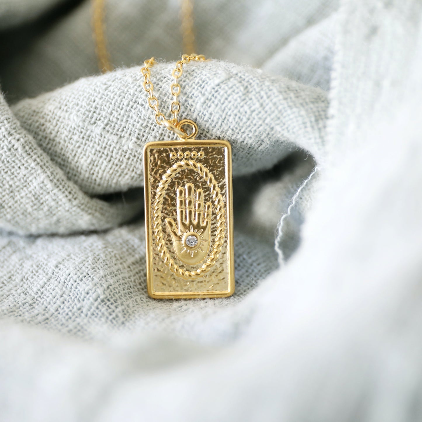Gold Hamsa Rectangle Pendant Necklace