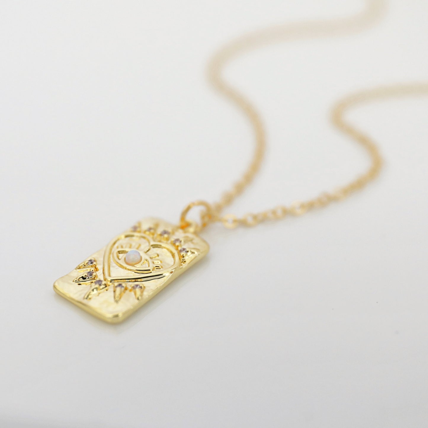 Heart Opal Stone Eye Pendant Necklace, Gold Heart Necklace, Gift for Sister, Birthday Gift, Birthday Gift
