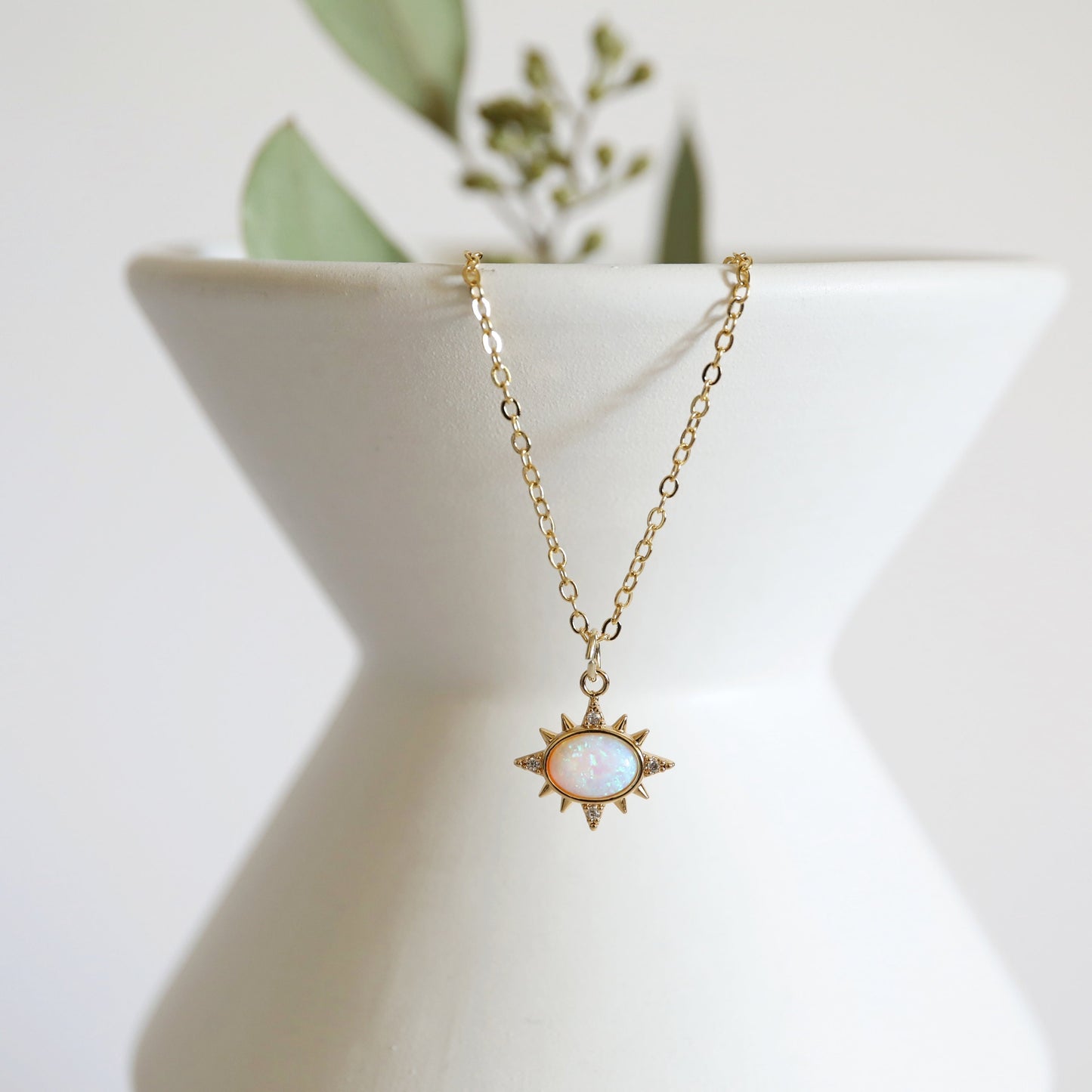 Gold North Star with Opal Stone Charm Necklace, Opal Stone North Star Necklace,Bridesmaid Gift,Birthday Gift,Star Necklace