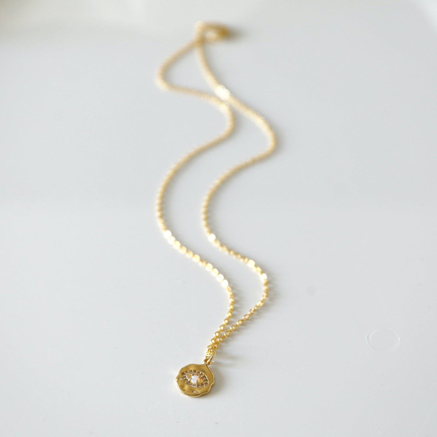 Evil Eye Necklace, Gold Evil Eye with Opal Stone Necklace, Gold Eye Necklace, Minimalist Necklace