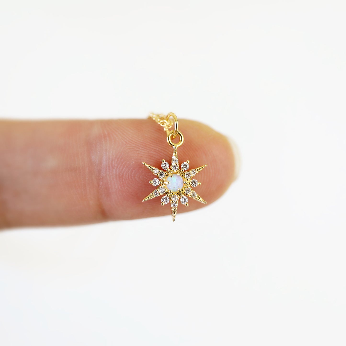 Gold North Star with Opal Stone Charm Necklace