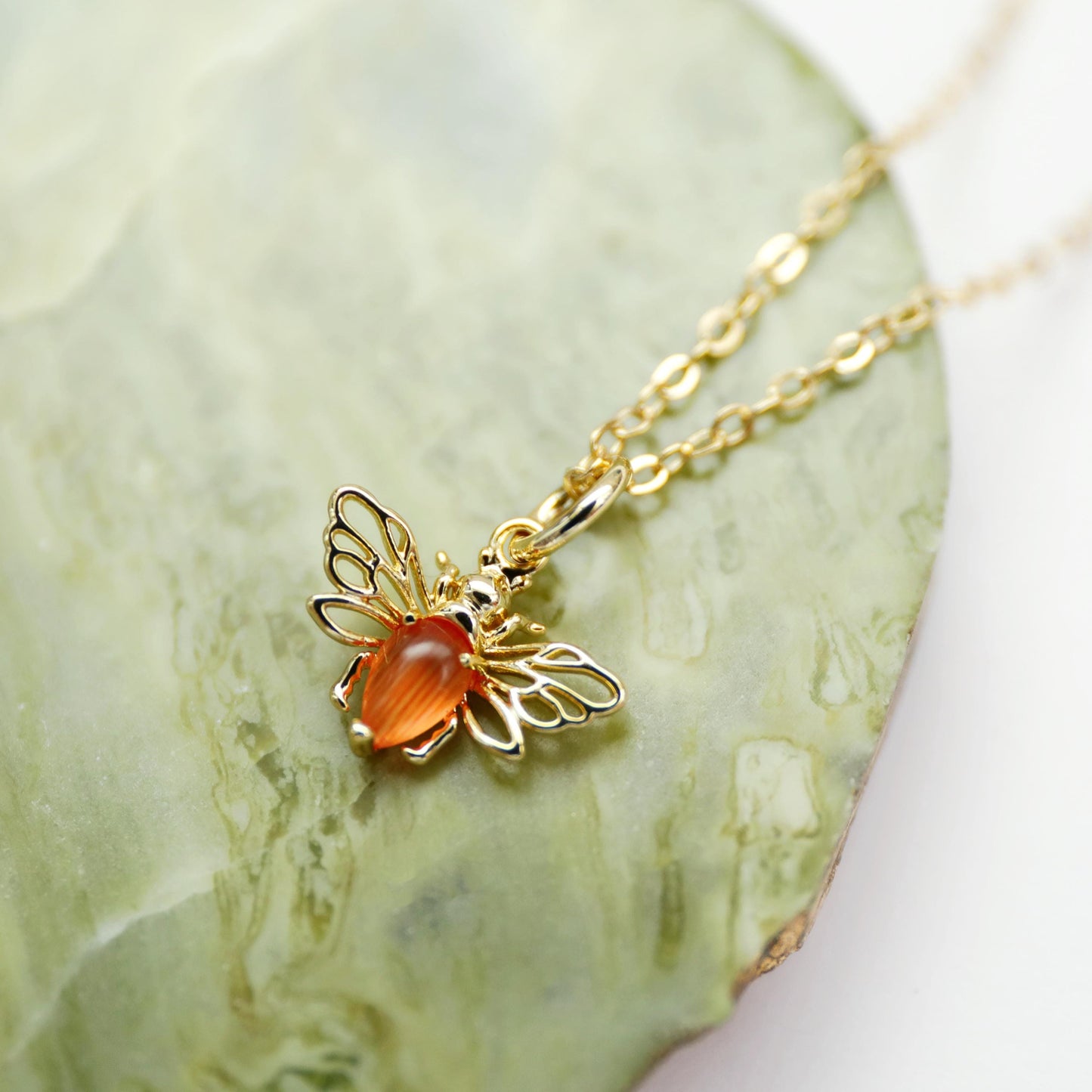 Bee Necklace, Dainty Orange Bee Necklace, Bridal Shower Gift, Mother's Day Gift, Bridesmaid Gift, Birthday Gift-
