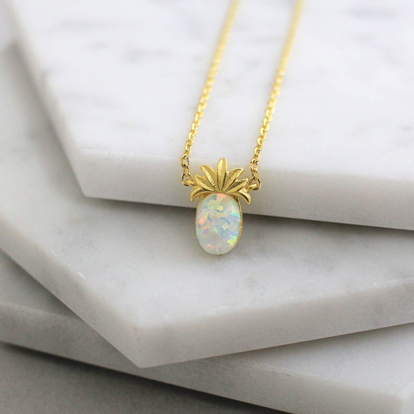 Gold Pineapple with Opal Stone Necklace, Dainty Pineapple Necklace, Gift for Best Friends,Bridesmaid Gift,Birthday Gift