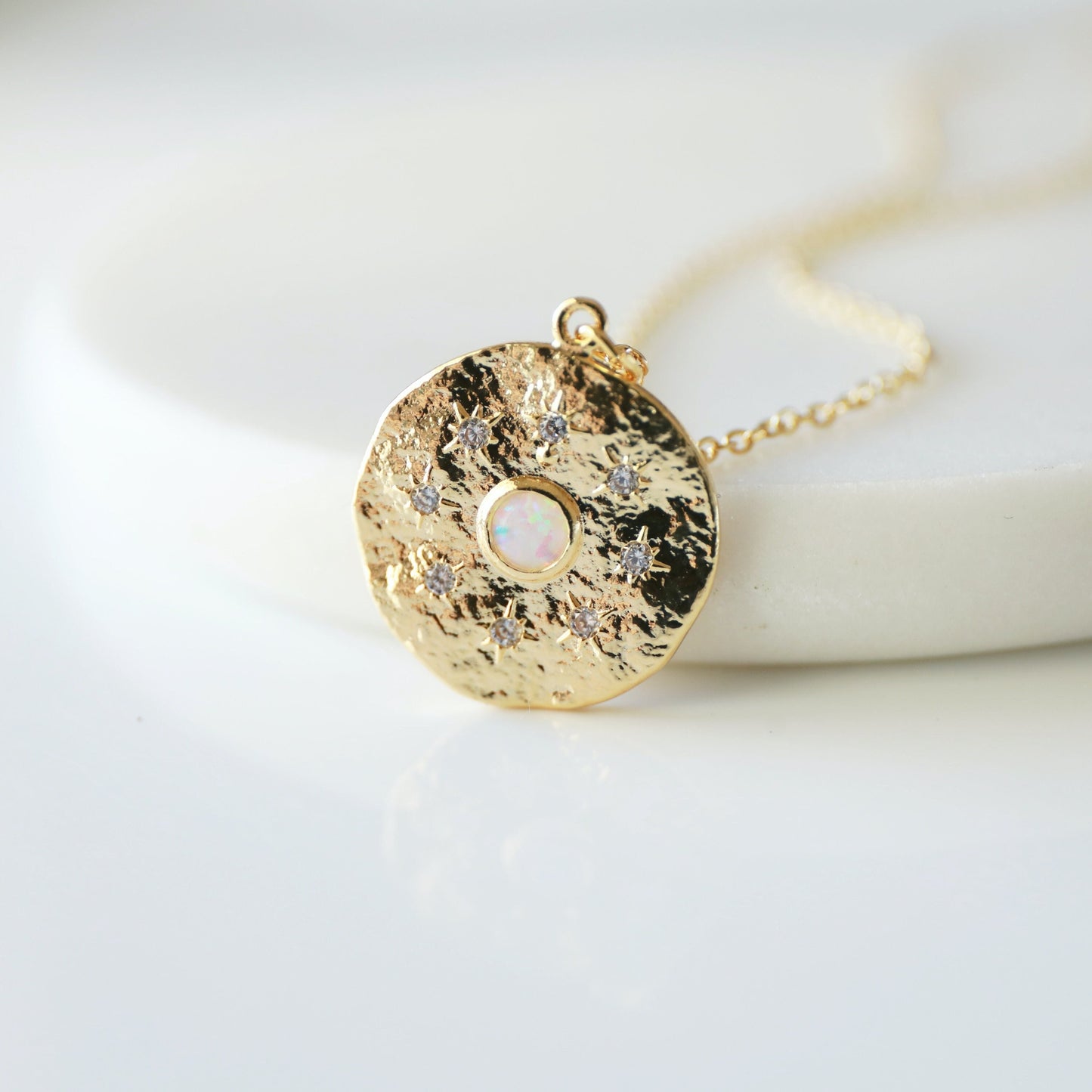 Stars Necklace, CZ Stone Stars with Opal Stone Necklace, Dainty Necklace,Bridesmaid Gift,Birthday Gift,Graduation Gift