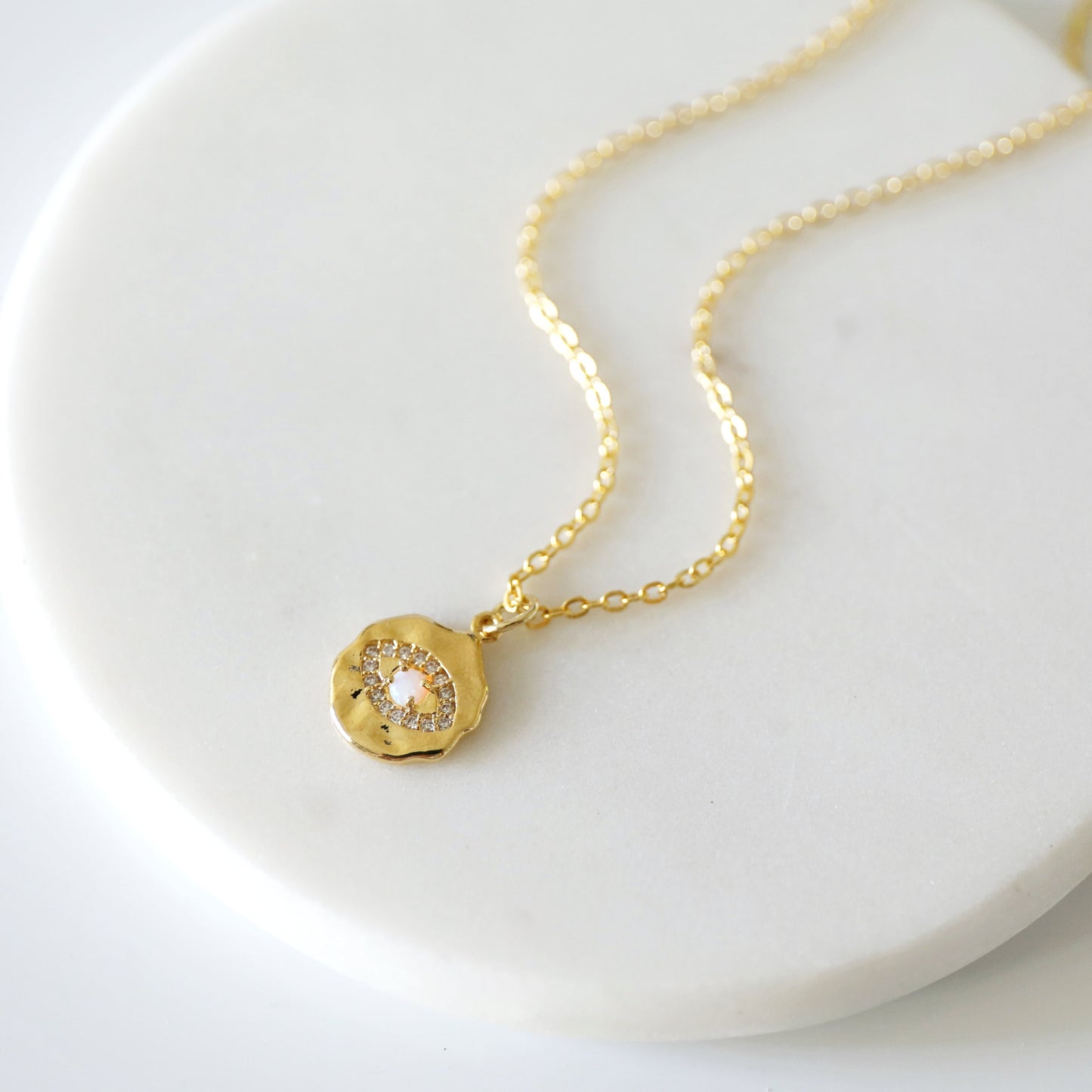 Evil Eye Necklace, Gold Evil Eye with Opal Stone Necklace, Gold Eye Necklace, Minimalist Necklace