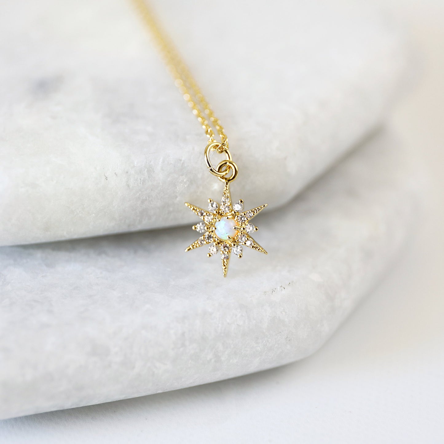 Gold North Star with Opal Stone Charm Necklace