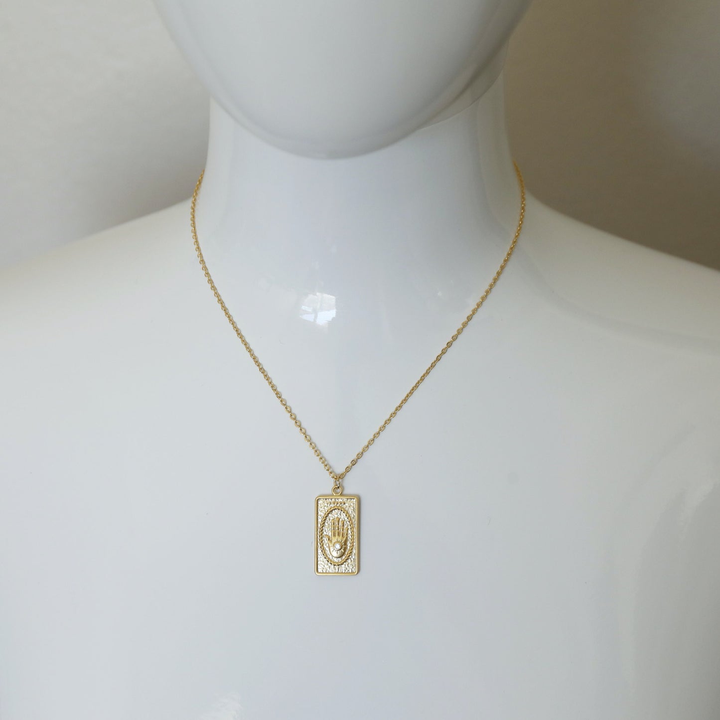Gold Hamsa Rectangle Pendant Necklace