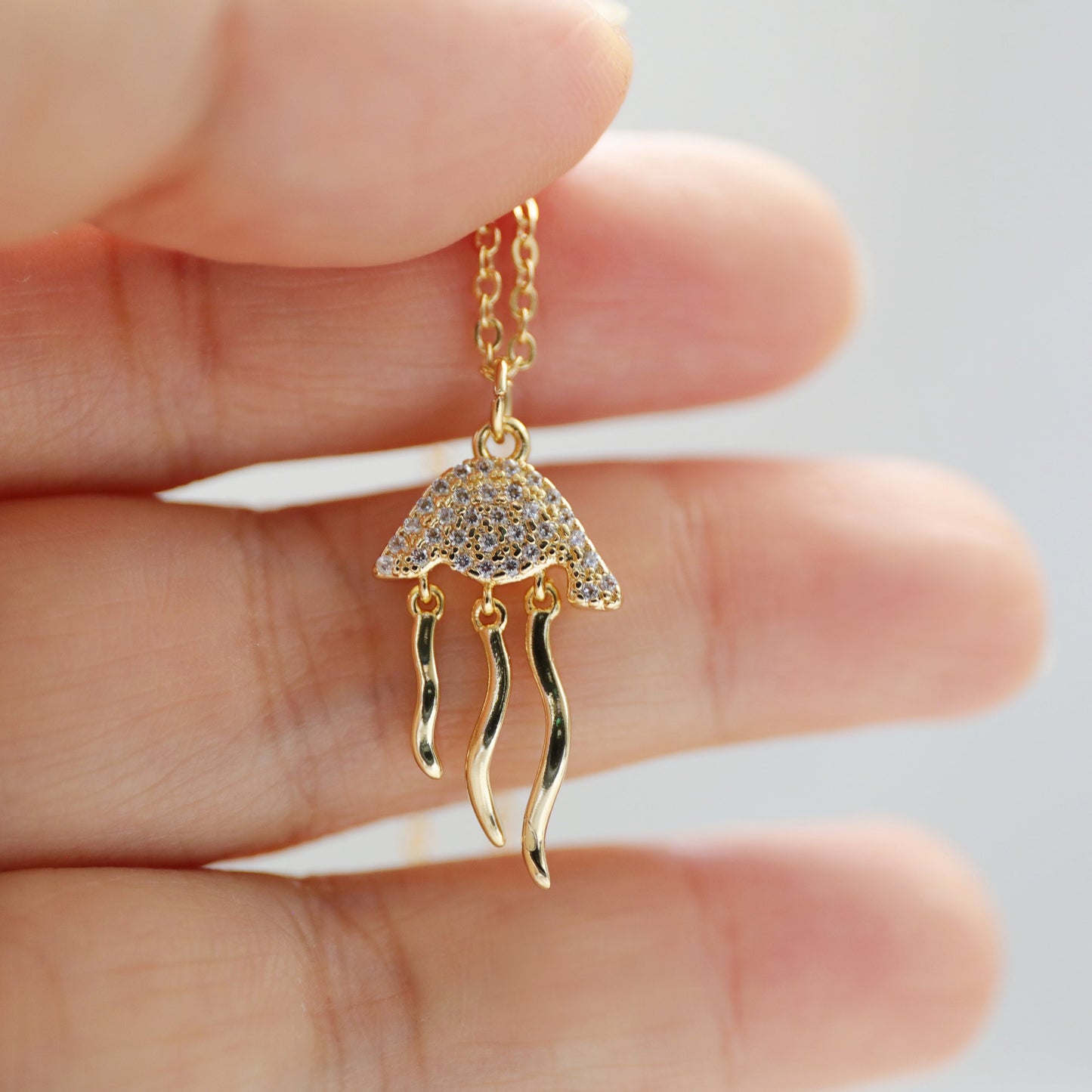 Jellyfish Charm Necklace, Dainty Gold Jellyfish Necklace, Birthday Gift, Minimalist Necklace