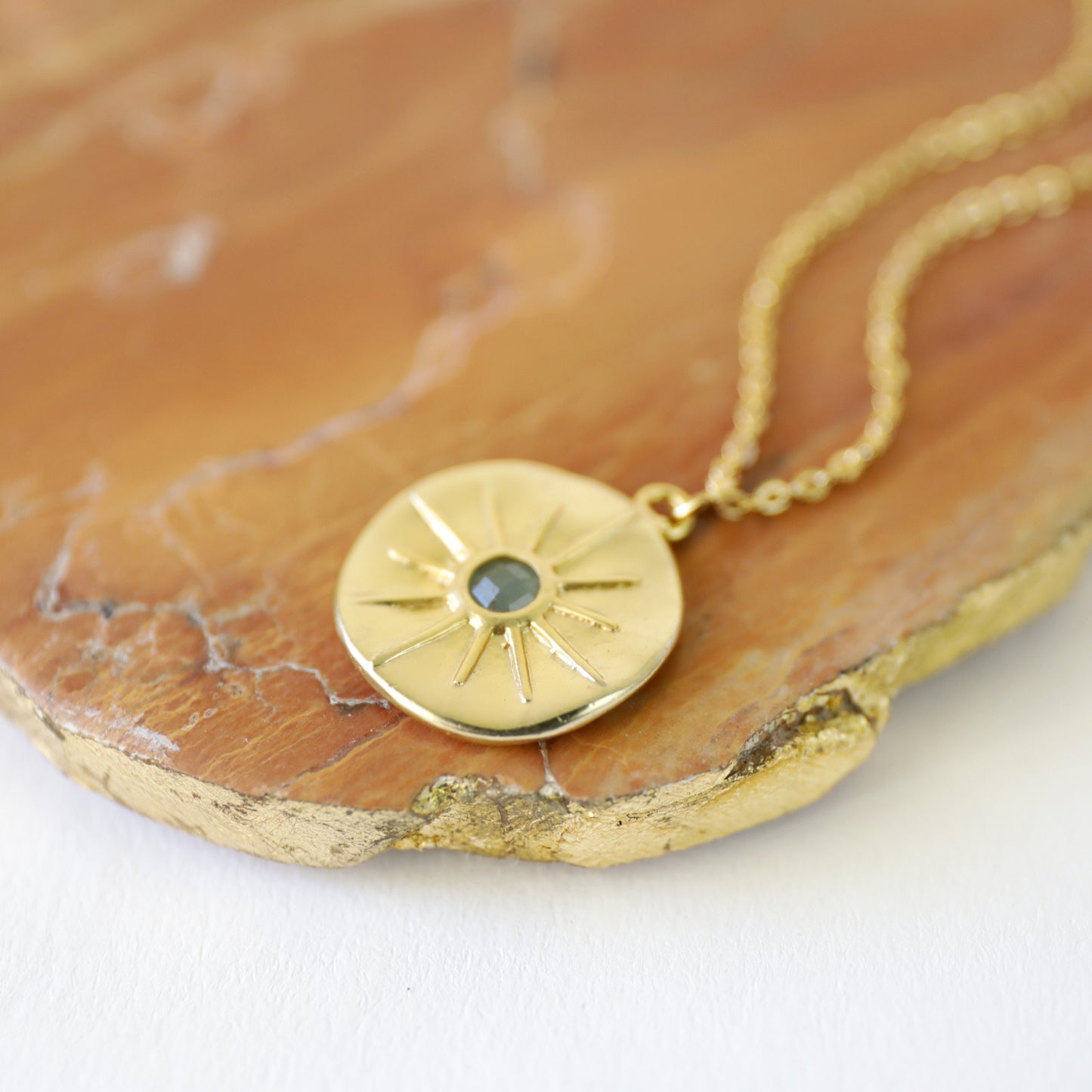 Green Aventurine Stone Star Round Charm Necklace