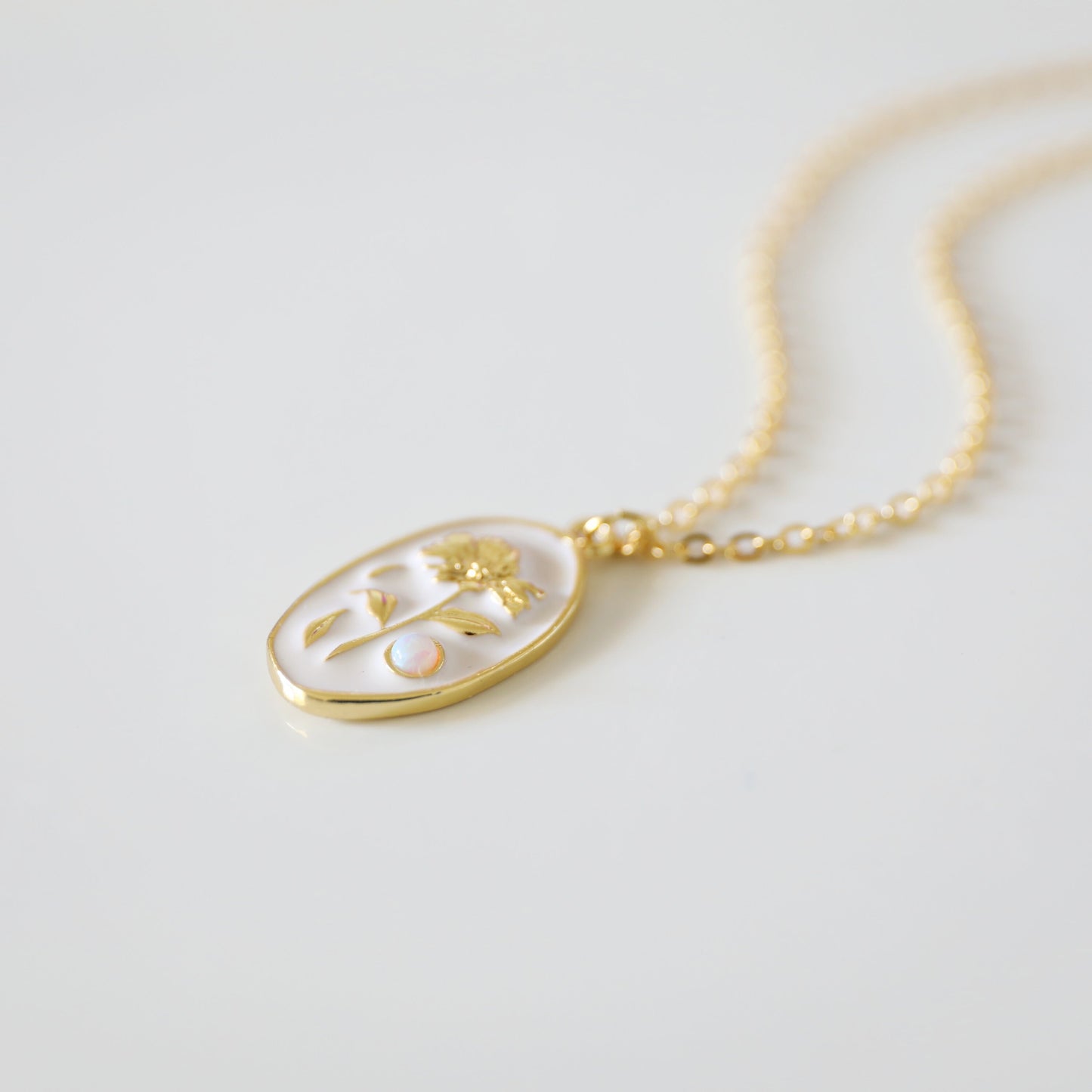 Flower Pendant Necklace, White Enamel Opal Stone Flower Necklace, Flower Opal Necklace, Gift for Best Friends,Bridesmaid Gift,Birthday Gift