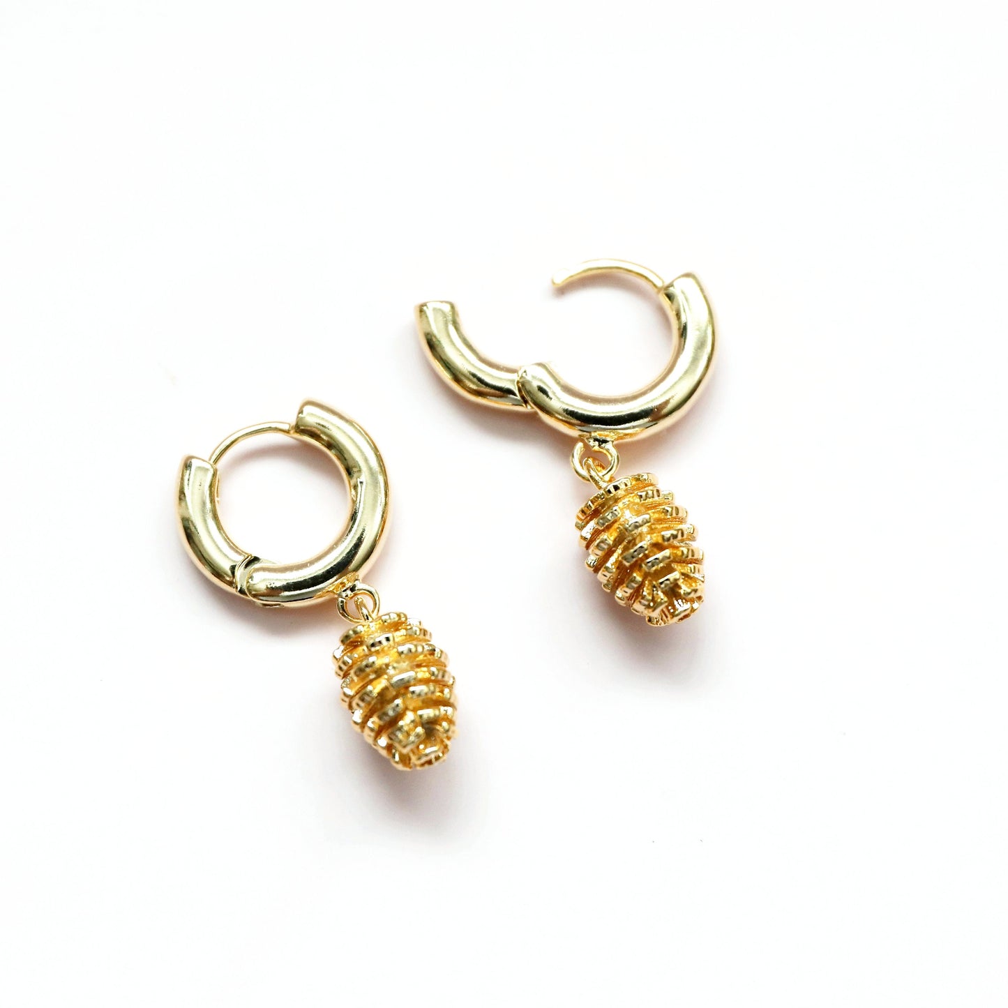 Gold Pinecone Huggie Earrings