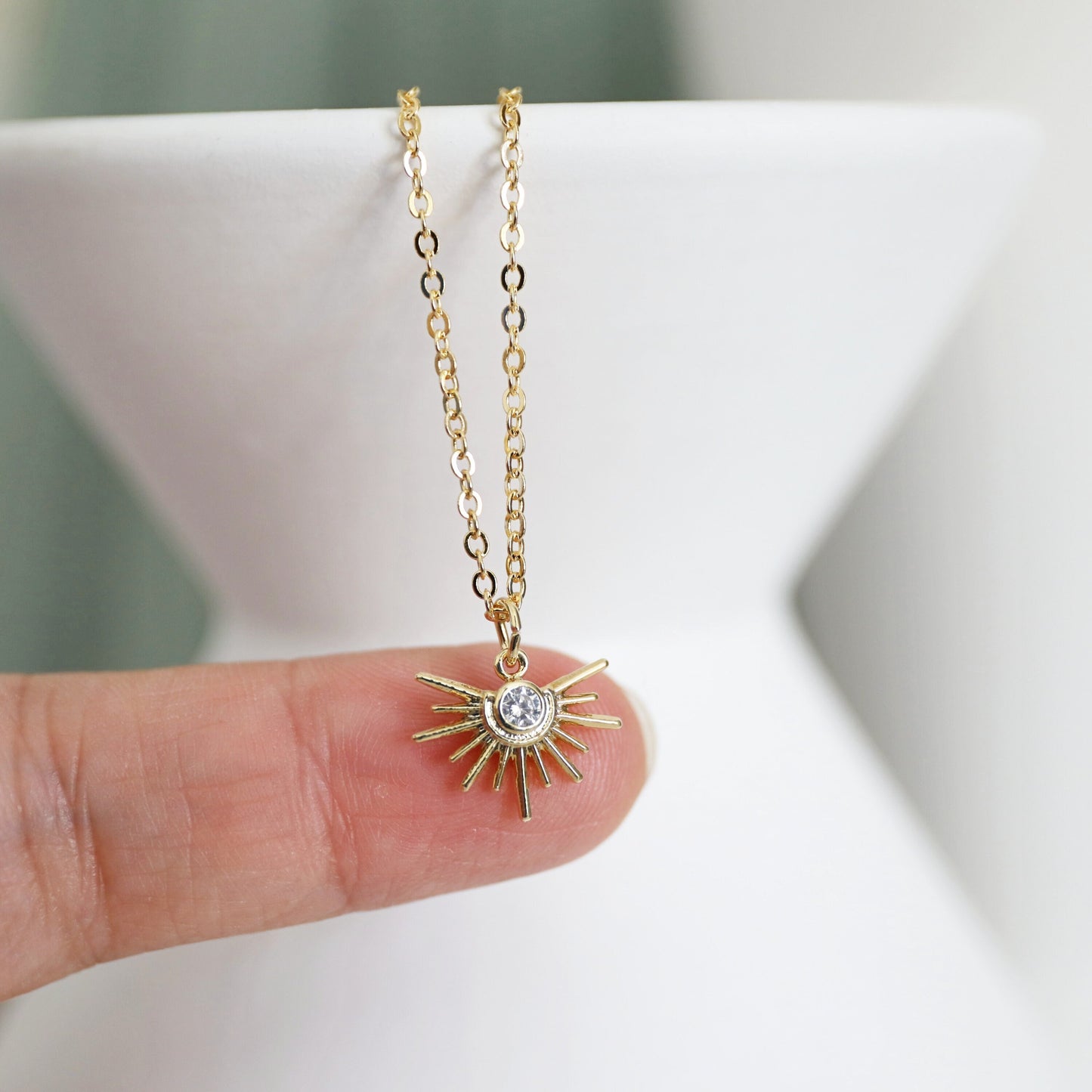 Sun Necklace, Dainty CZ Stone Sun Charm Necklace,April Birthstone Necklace,Birthday Gift, Layered Necklace,Minimalist Necklace
