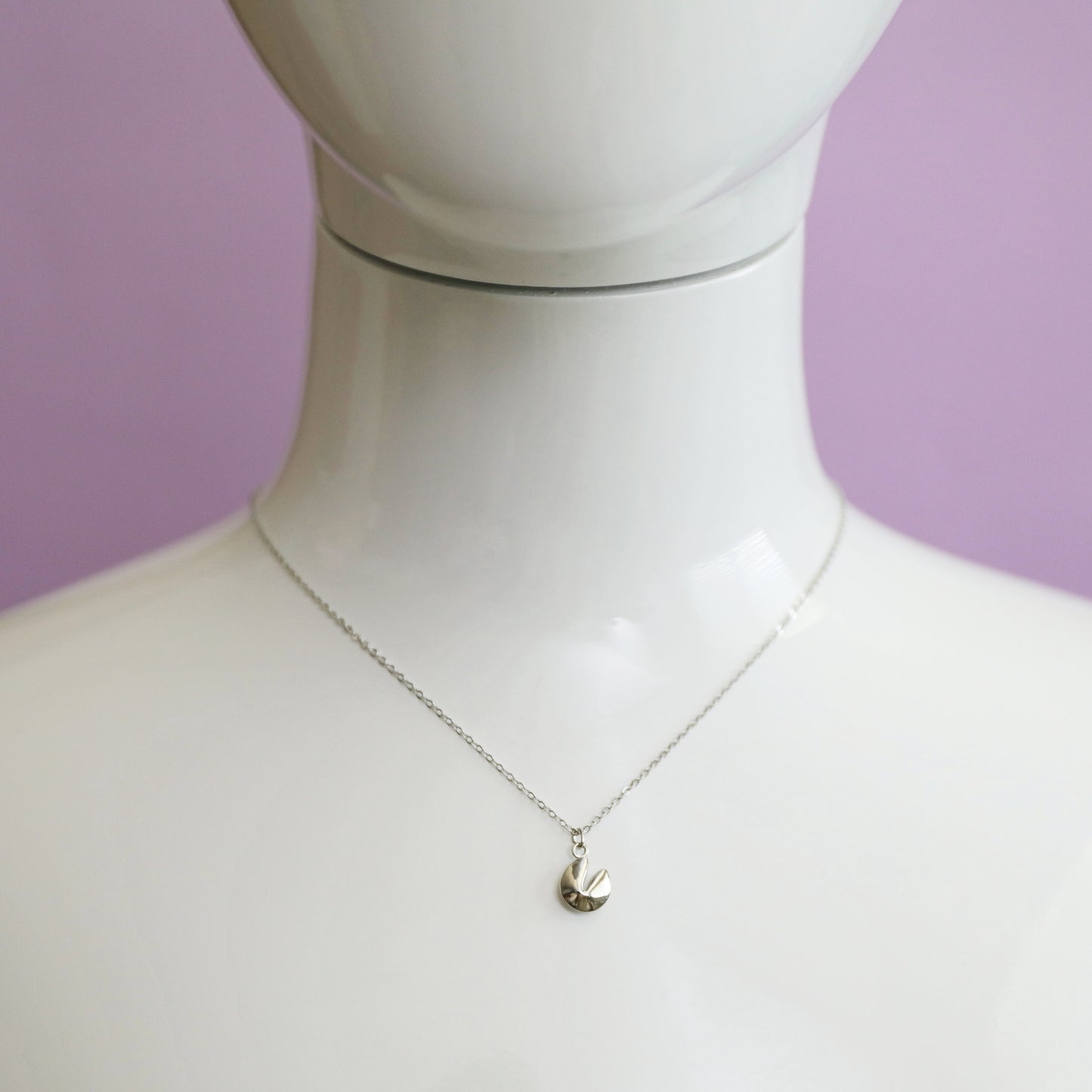 Dainty Silver Fortune Cookie Necklace, Lucky Charm Necklace