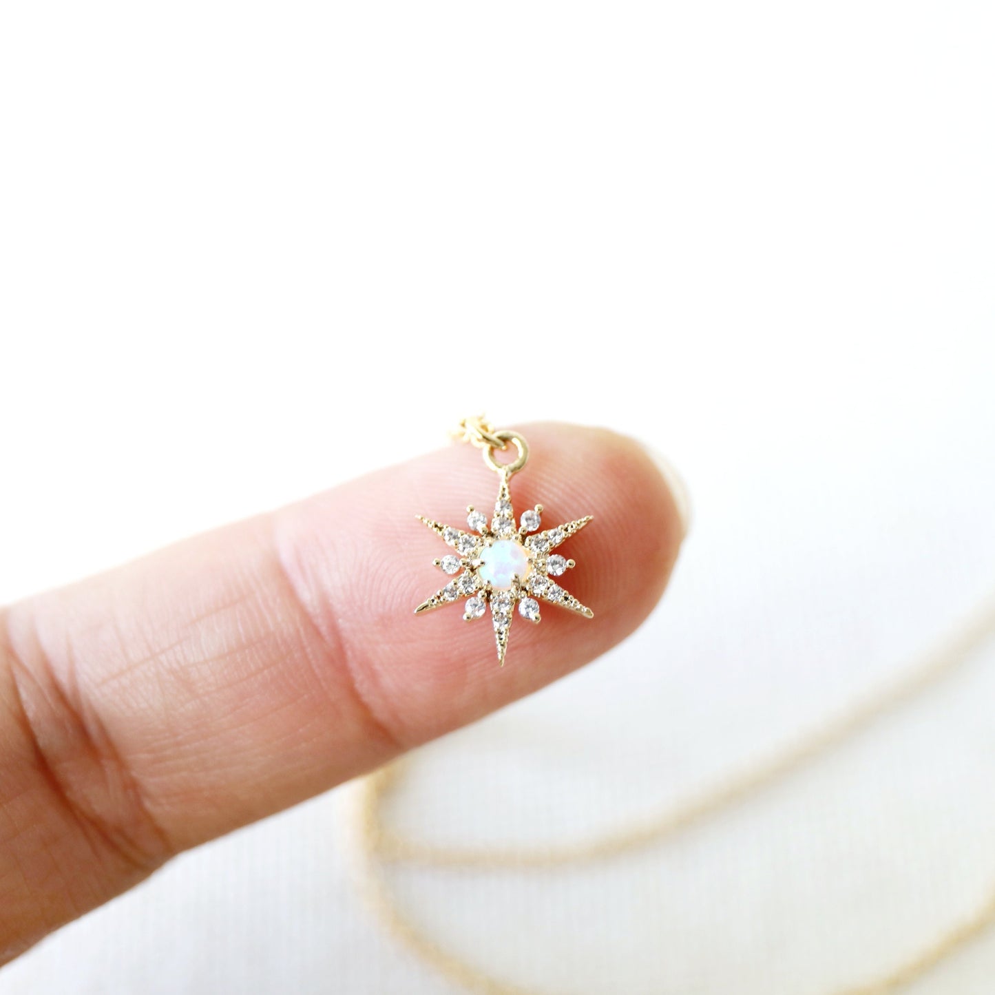 Gold North Star with Opal Stone Charm Necklace