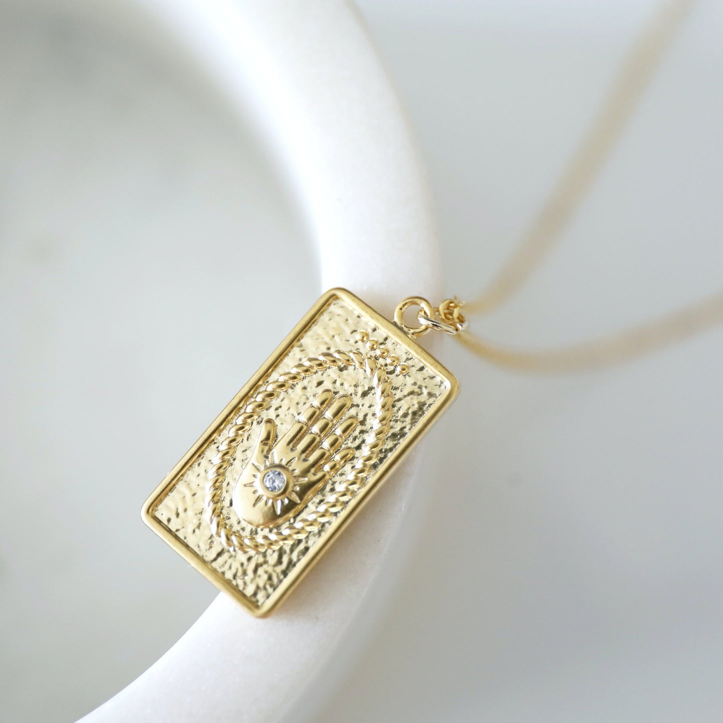 Gold Hamsa Rectangle Pendant Necklace
