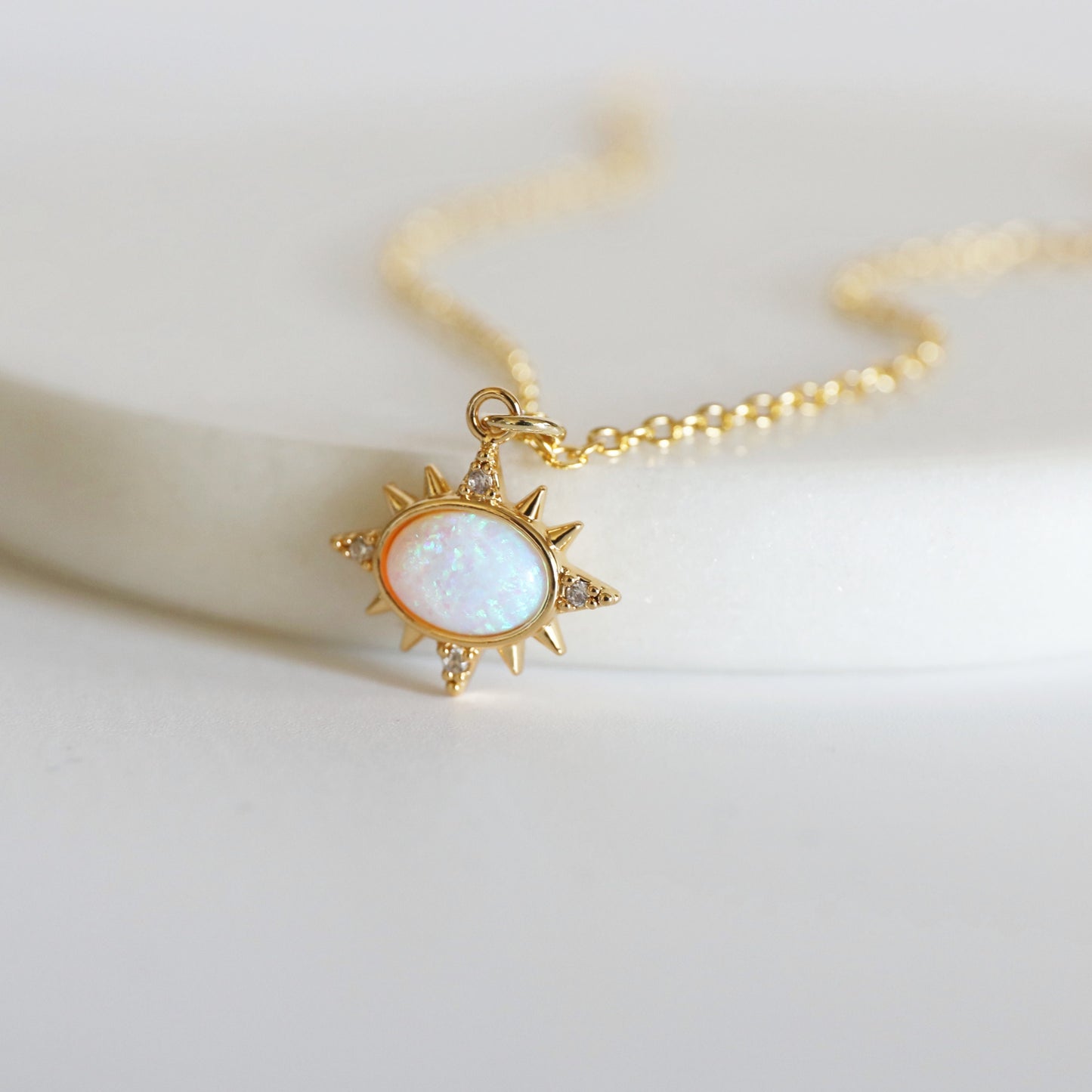 Gold North Star with Opal Stone Charm Necklace, Opal Stone North Star Necklace,Bridesmaid Gift,Birthday Gift,Star Necklace