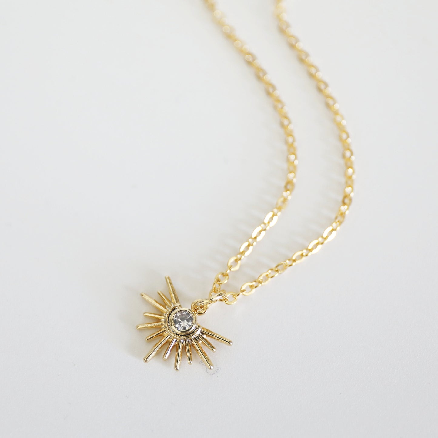 Sun Necklace, Dainty CZ Stone Sun Charm Necklace,April Birthstone Necklace,Birthday Gift, Layered Necklace,Minimalist Necklace