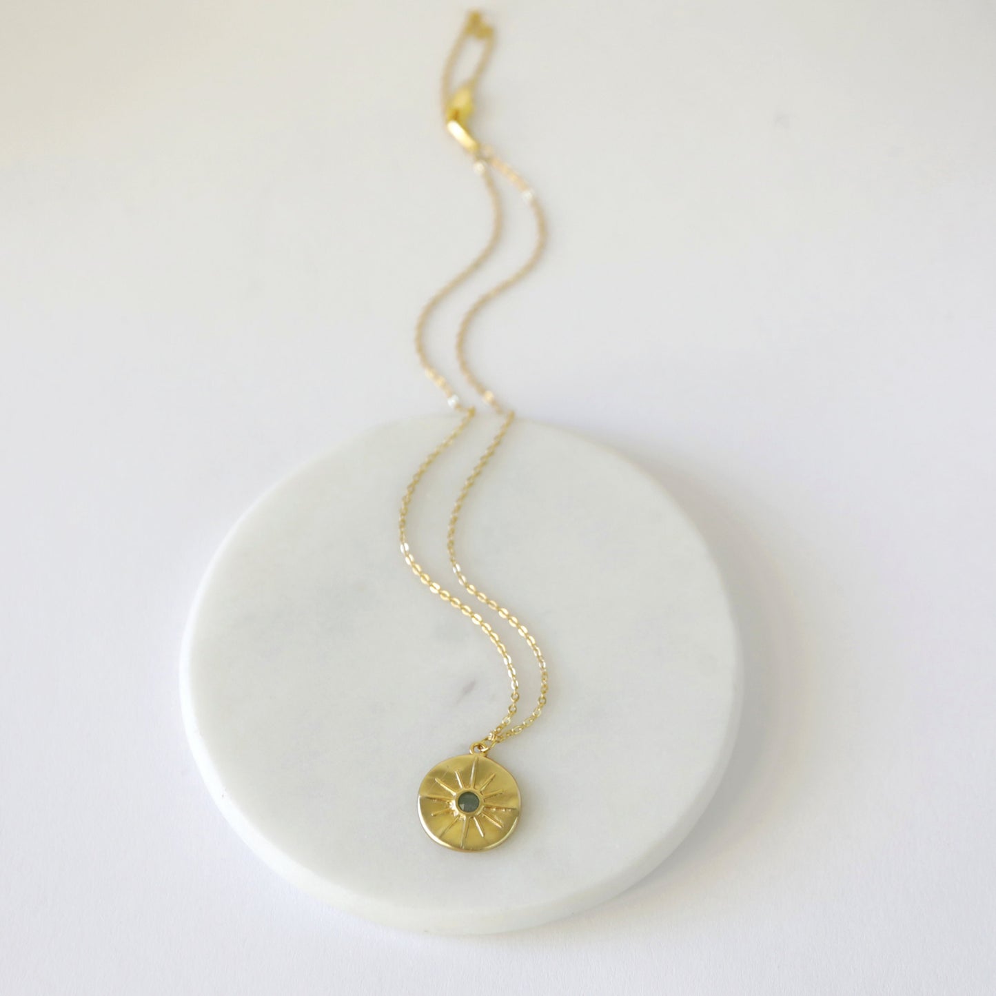 Green Aventurine Stone Star Round Charm Necklace