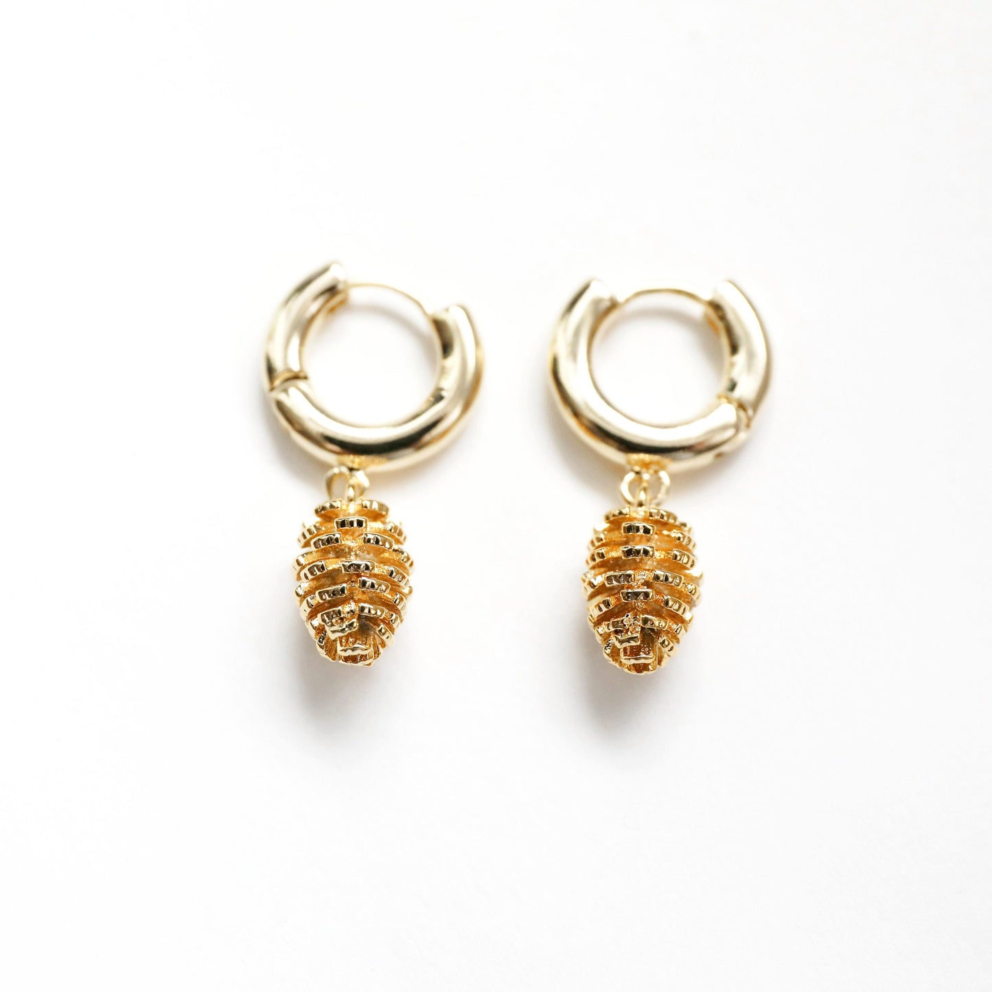 Gold Pinecone Huggie Earrings