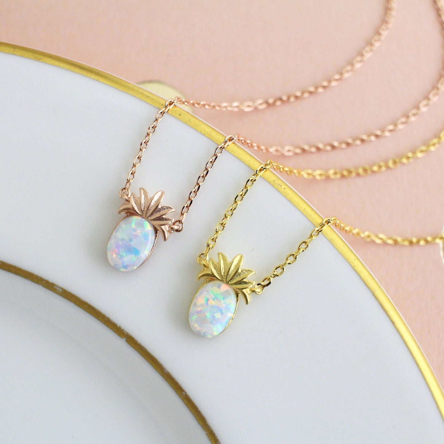 Gold Pineapple with Opal Stone Necklace, Dainty Pineapple Necklace, Gift for Best Friends,Bridesmaid Gift,Birthday Gift