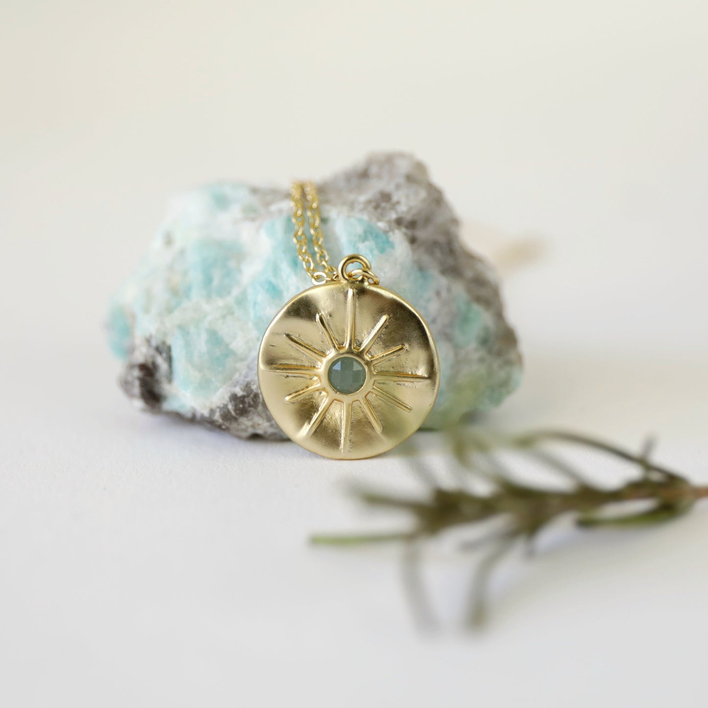 Green Aventurine Stone Star Round Charm Necklace