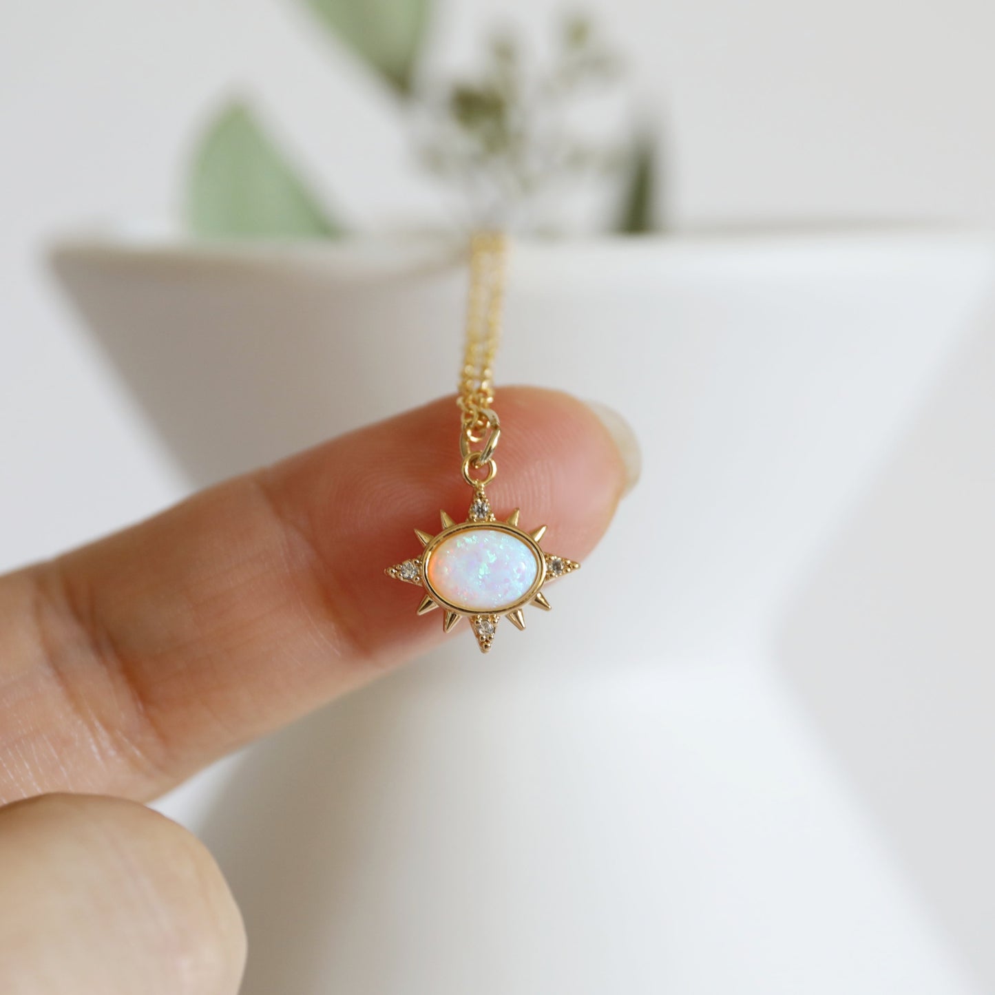 Gold North Star with Opal Stone Charm Necklace, Opal Stone North Star Necklace,Bridesmaid Gift,Birthday Gift,Star Necklace