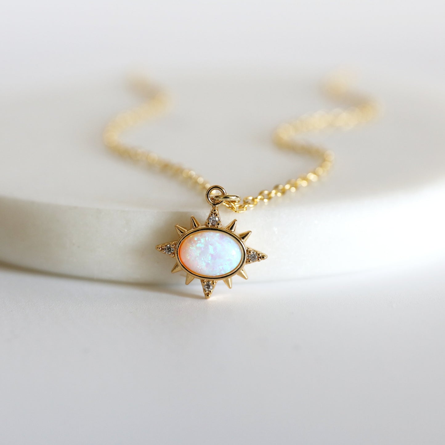 Gold North Star with Opal Stone Charm Necklace, Opal Stone North Star Necklace,Bridesmaid Gift,Birthday Gift,Star Necklace