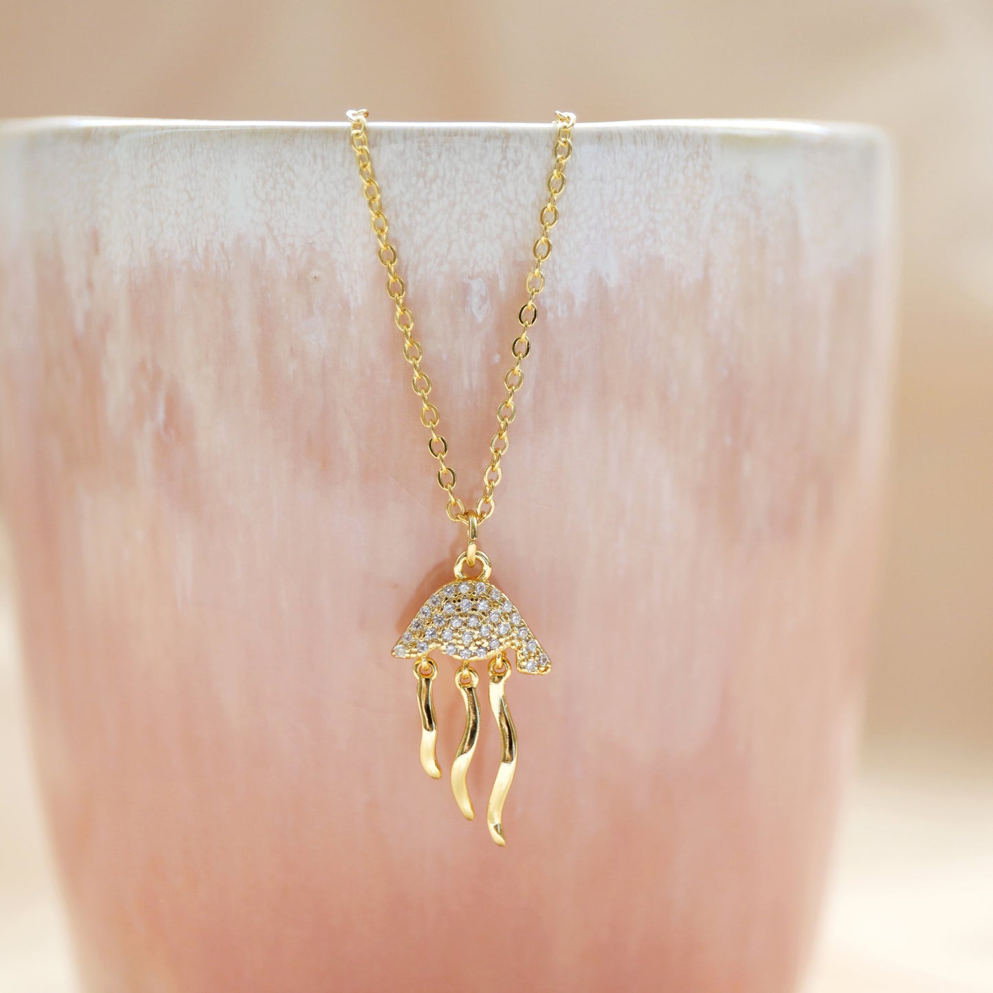 Jellyfish Charm Necklace, Dainty Gold Jellyfish Necklace, Birthday Gift, Minimalist Necklace